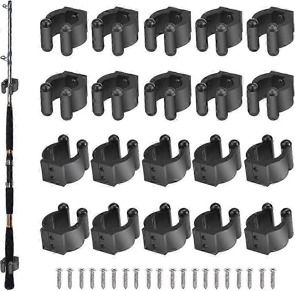20 PCS Wall Mounted Fishing Rod Storage Clips, Portable Holders with Screws for Suitable for Various Rods, Billiards, Pool Cues (Black)