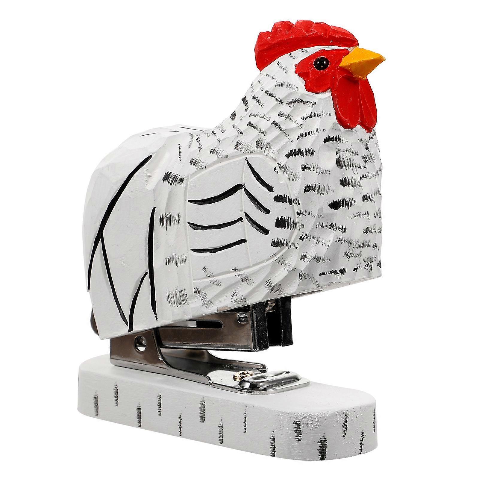 Wooden Animal Stapler Creative Paper Stapling Tool Decorative Desk Ornament Funny Rooster Design Sturdy Portable Office Supply for Adults