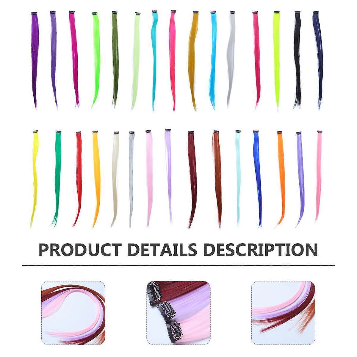 30pcs Colorful Seamless Straight Hair Extensions for Women – Mixed Colors, Easy Clip On Application for Daily & Holiday Wear