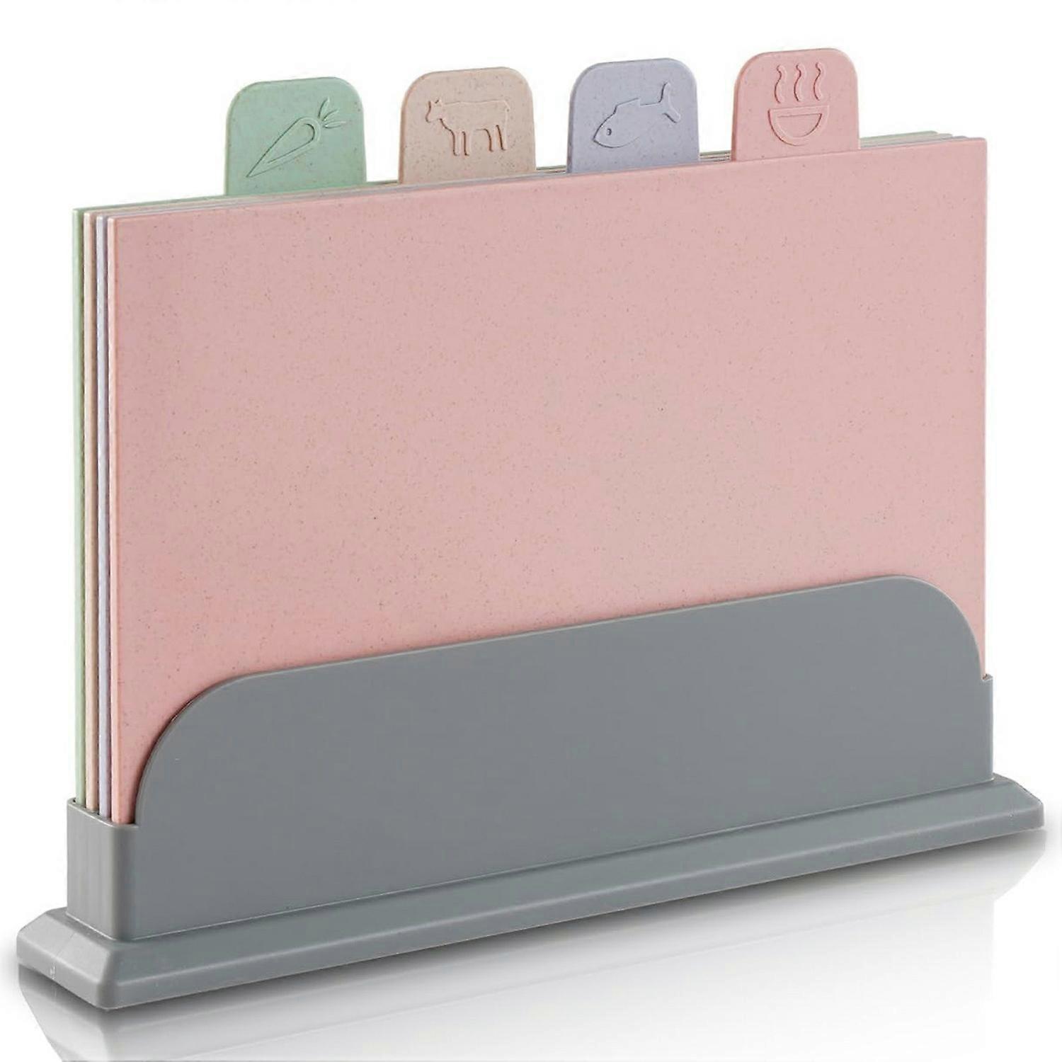 4PCS Cutting Board Set Wheat Straw Chopping Boards with Stand (BPA-Free, No FDA Certification)