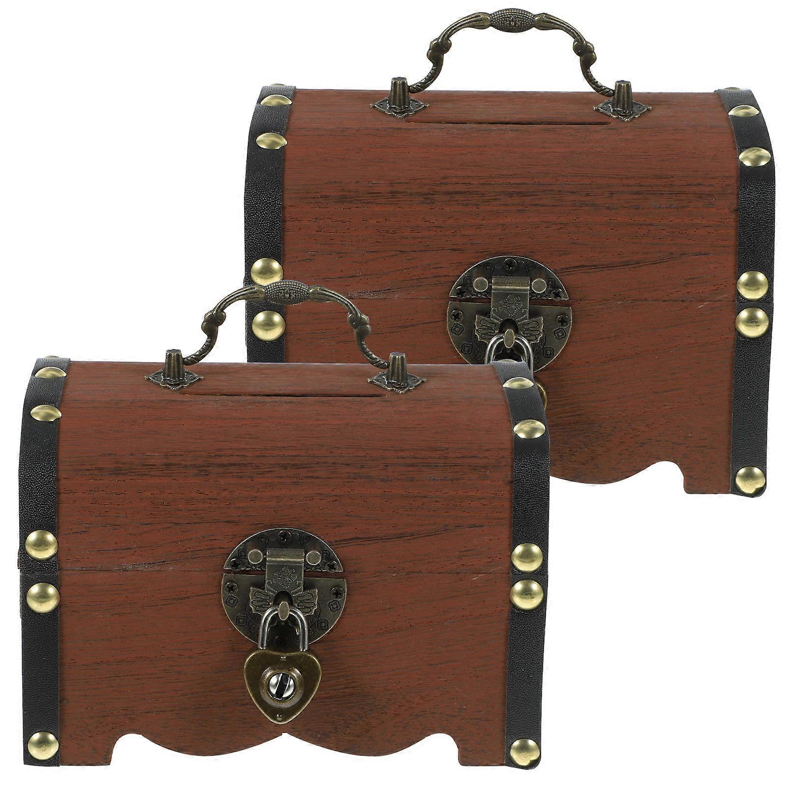 Adventure Coin Box Treasure Holding Boxes Piggy Bank Organizer Decorative Office Use Brown Color 2Pcs