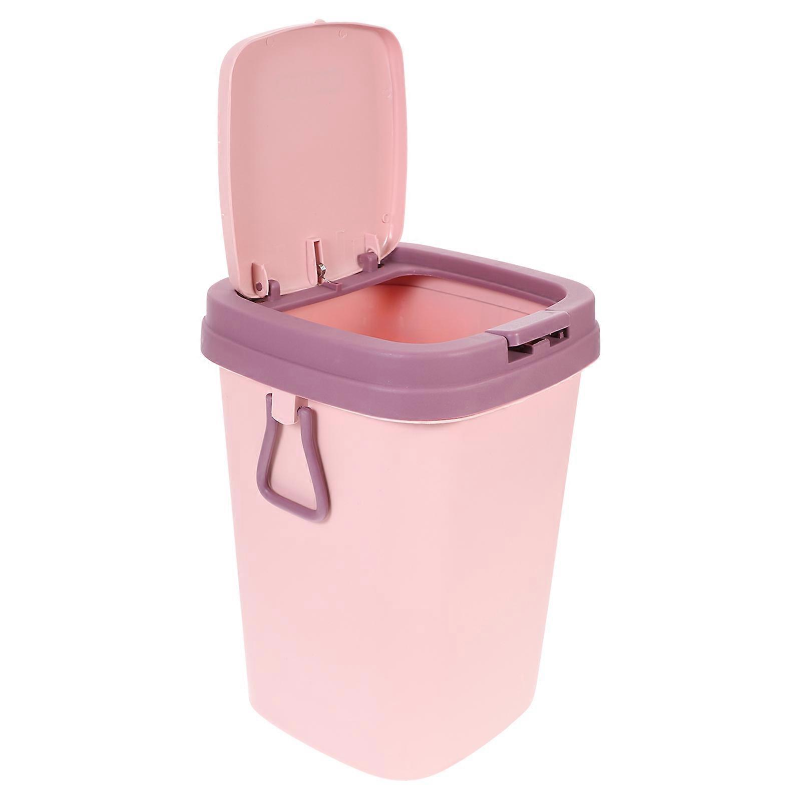 Push-Button Plastic Trash Can For Home Use Silent Closing Garbage Bag Compatible Odor Control Pink 1Pack