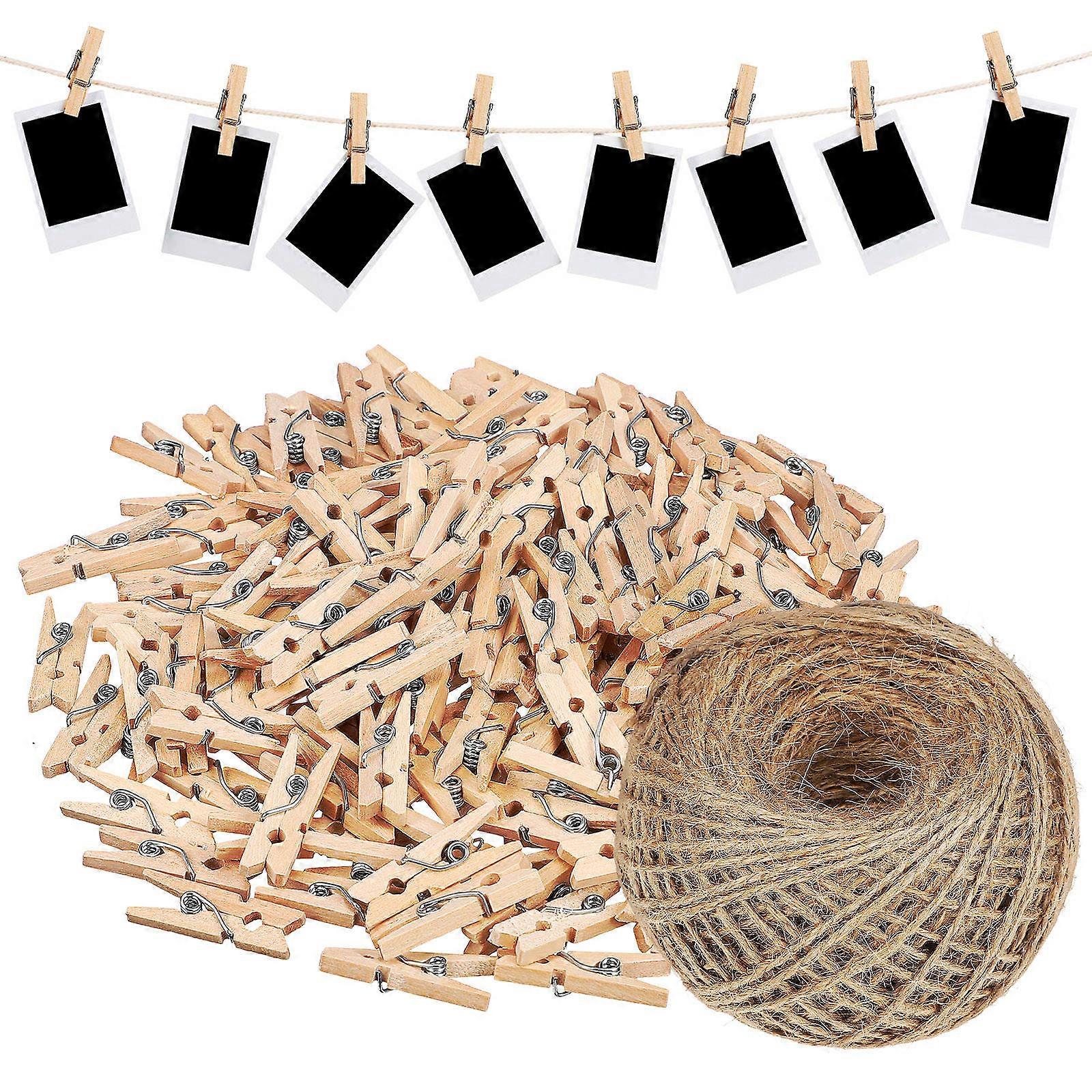 Braided Jute Rope Natural Twine String for Diy Art Crafts present Wrapping with 150Pcs Wooden Clips 1 Roll