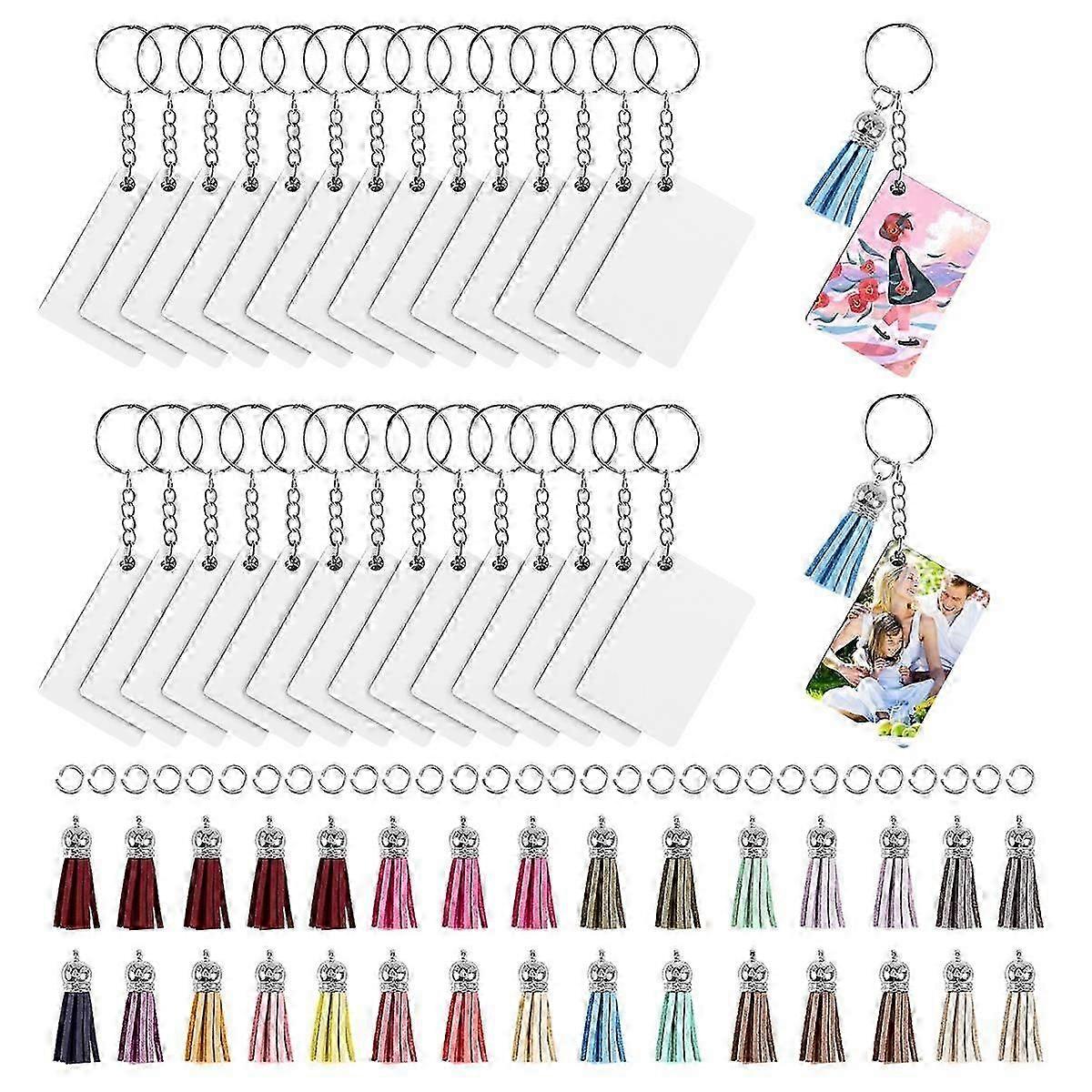 Sublimation Keychain Blanks Bulk, set of 30 Sublimation Keychain Blanks Set with Tassels, Keychain
