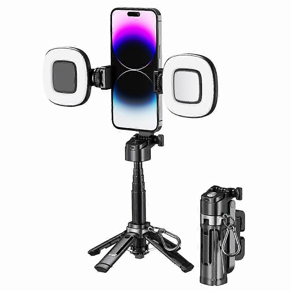 P25 Portable Travel Handheld Phone Selfie Stick Extendable Anti Shake Four-Legged Bracket with 2 Fill Lights