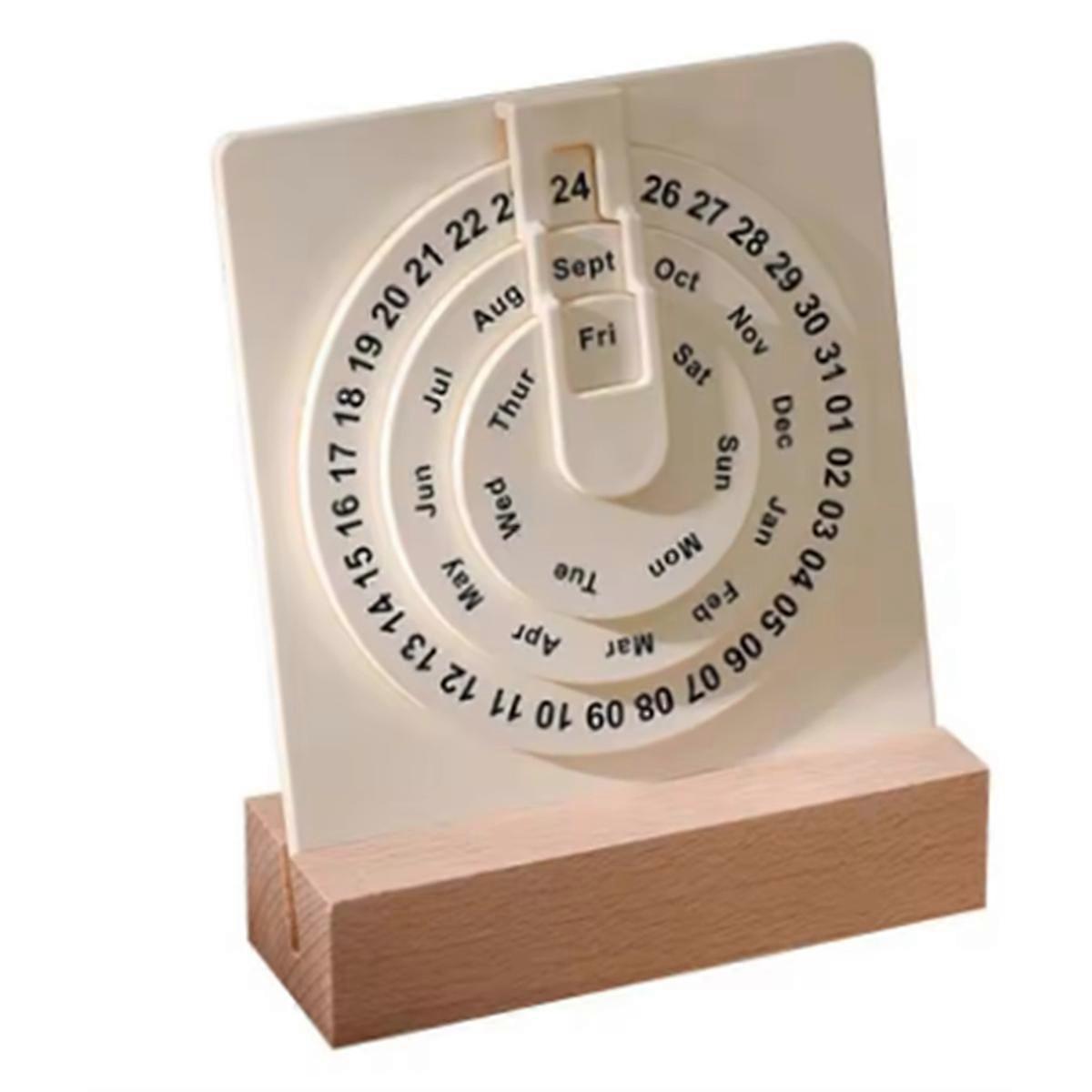 Desk Calendar Small Rotating Desk Circular Calendar with Wooden Base Month Week Day Display Wheel C