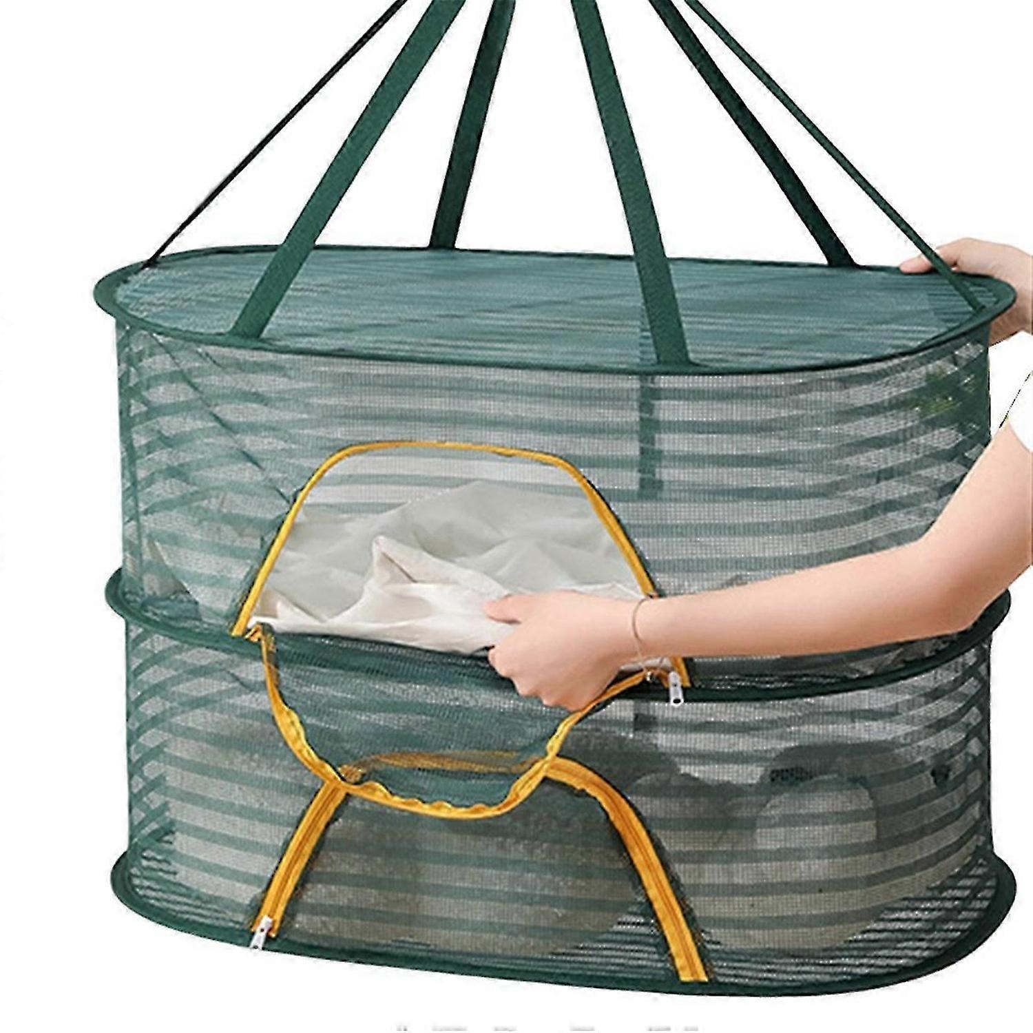 Foldable Drying Net for Vegetables, Fish, and Dehydrated Goods, Multi-Tiered Food Drying Net Green