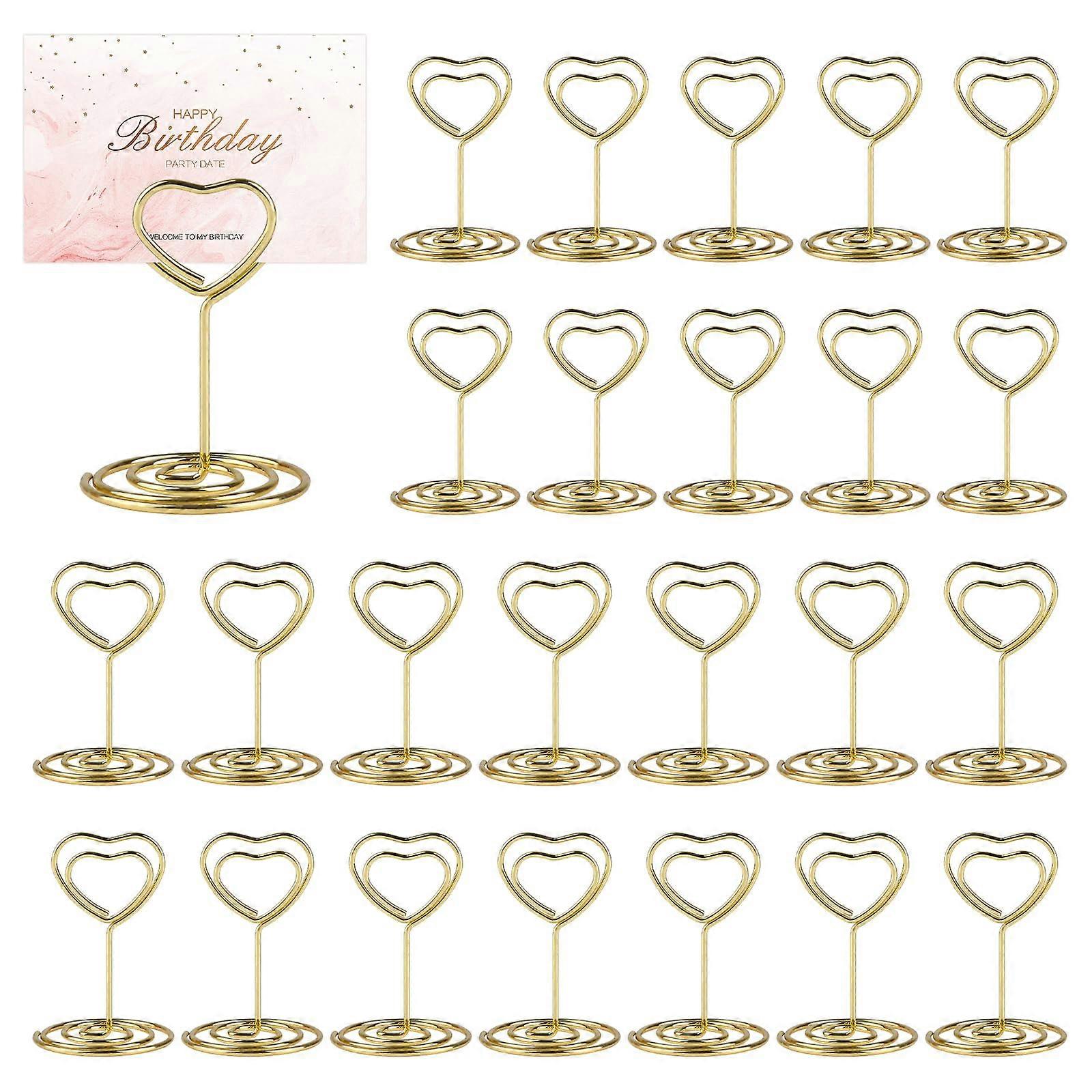 Pack of 25 Gold Metal Heart Place Card Holders for Weddings, Graduations, and Birthday Parties, Mini Photo Display Stands
