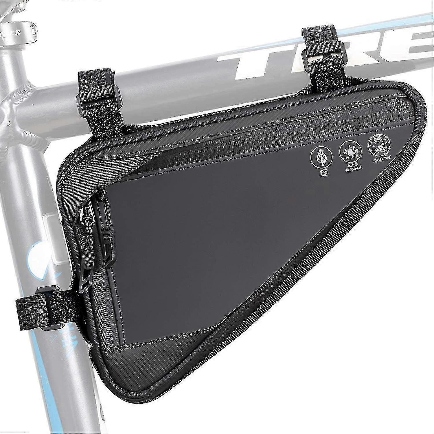 Bike Triangle Frame Bag, Waterproof Reflective Bicycle Front Handlebar Bag Strap-On Saddle Cycling P