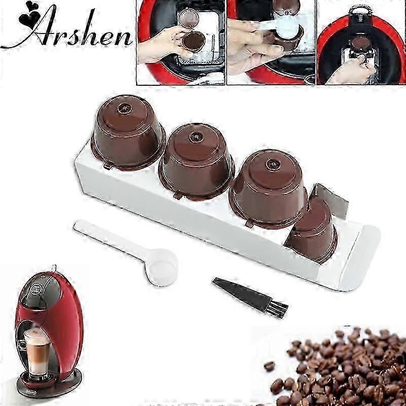 3pcs/set Refillable Coffee Capsule With Spoon Brush 200 Times Reusable Compatible with Certain Brands