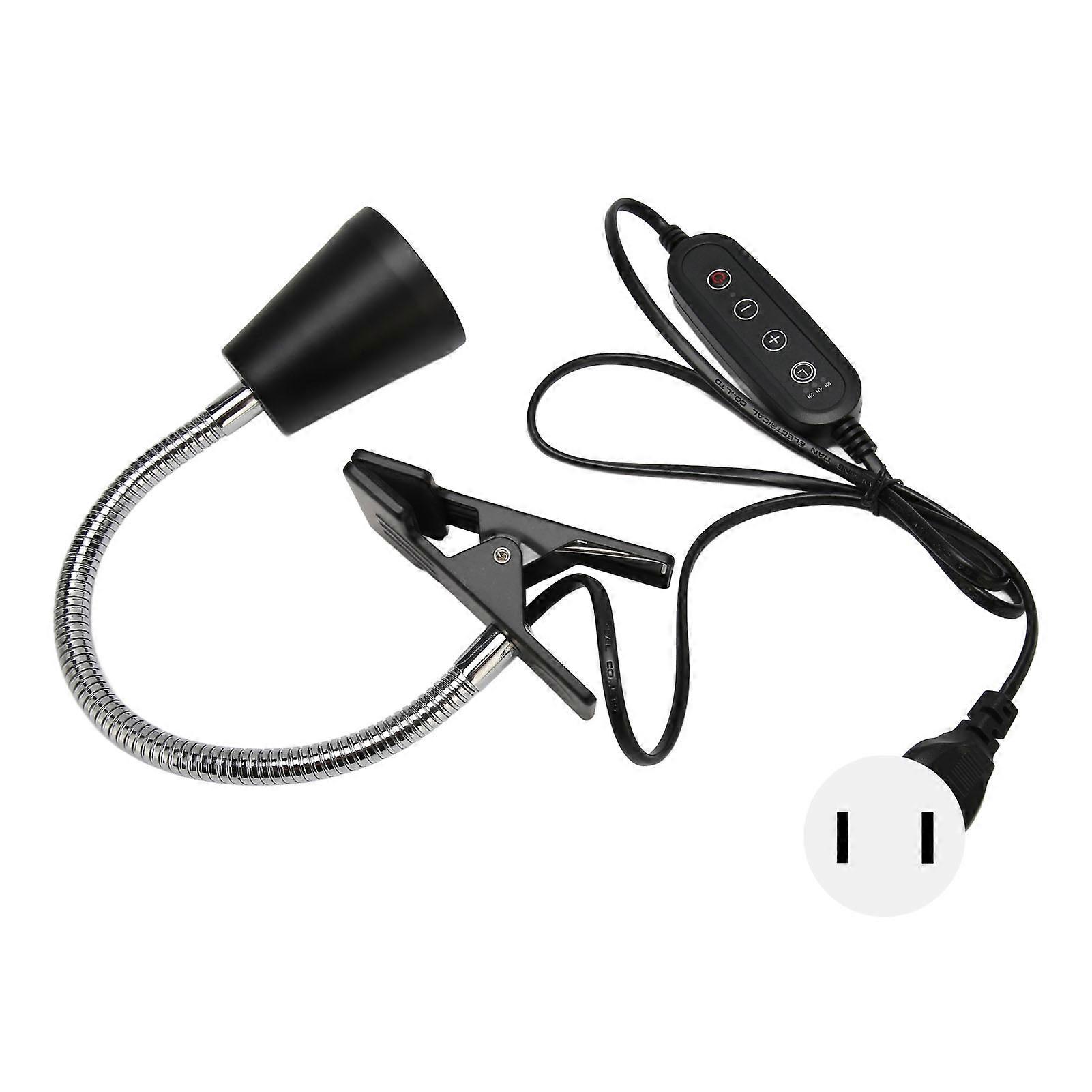 Reptile Heat Lamp Holder Clip On 360 Degree Rotatable Hose Reptile Heating Light Bulb Fixture with Timer 110‑220V US Plug