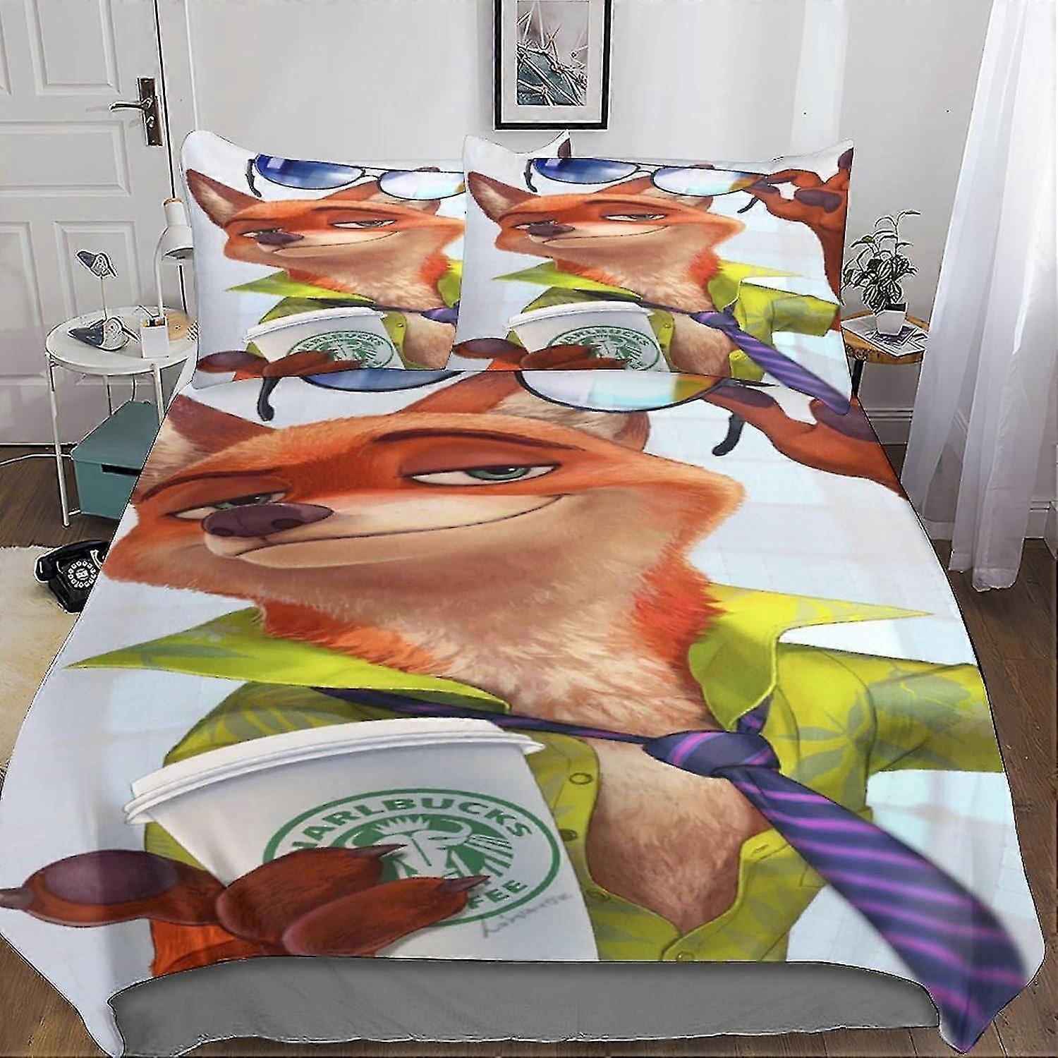 Zootropolis Duvet Cover Bedding Set for Kids and Teens, 3 Pieces with 3D Design and Zipper Closure