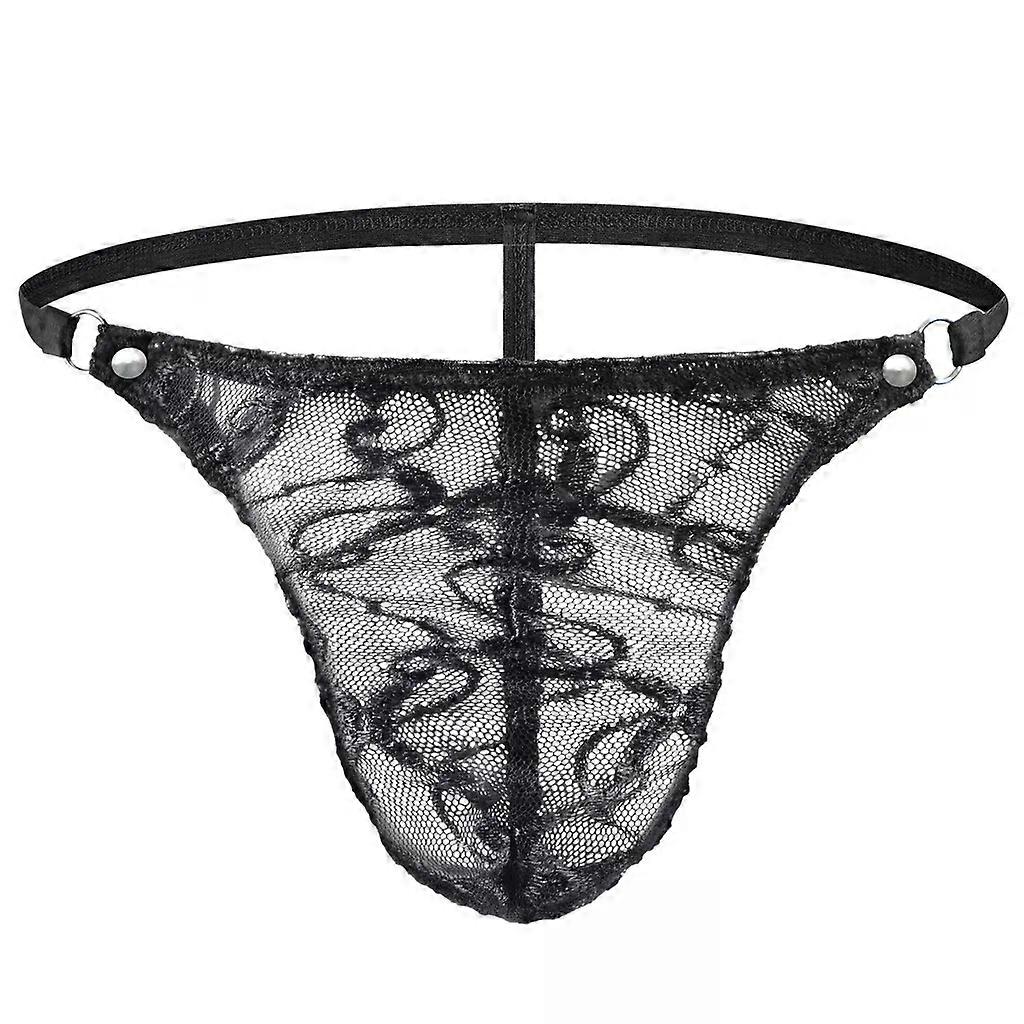 Sissy Erotic Lace Sheer Leg Trunk for Men T Back Thong Backlesss G-String Gay U Convex Pouch Hollow Out Open Butt Underwear