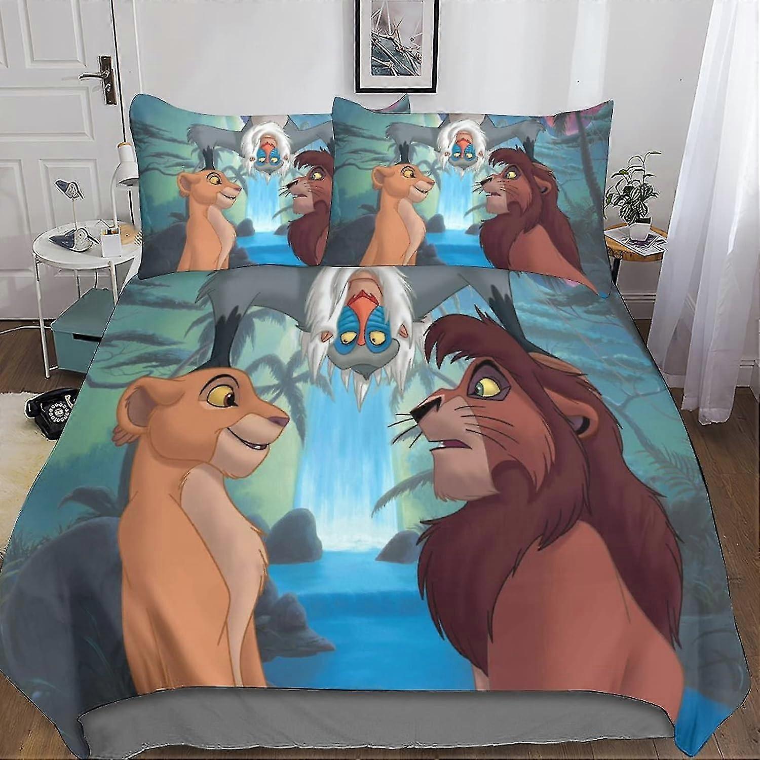 Conjunto de capa de edredão impresso em 3D para crianças com tema de leão, microfibra macia, 3 peças com fecho de correr e fronha
