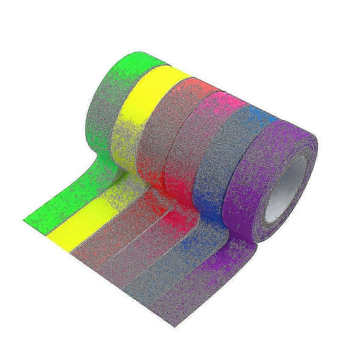 6 Rolls Fluorescent Cloth Tape, Luminous Neon Gaffer Tapes, Self Adhesive UV Blacklight Reactive Glow In The Dark Tape