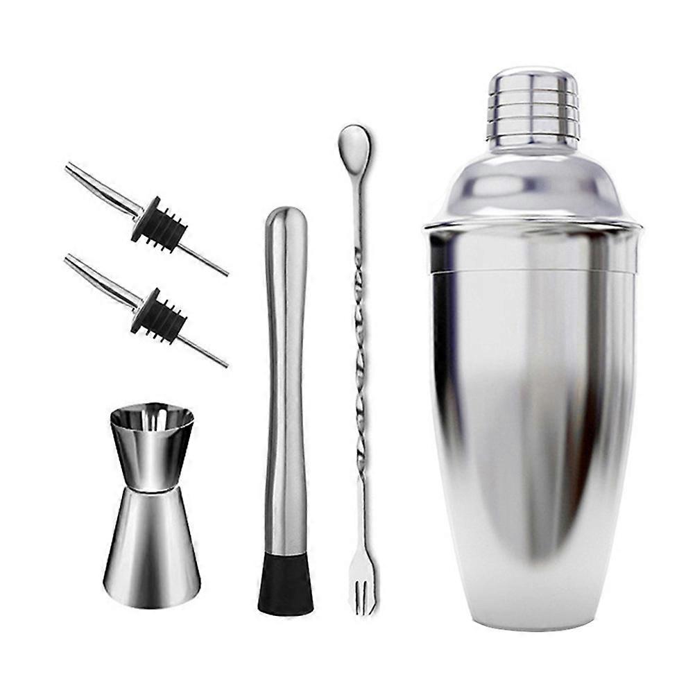 Drinking Mixing Set Stainless Steel Shaker Silver 750ml Rust-resistant Hostess present 6Pcs
