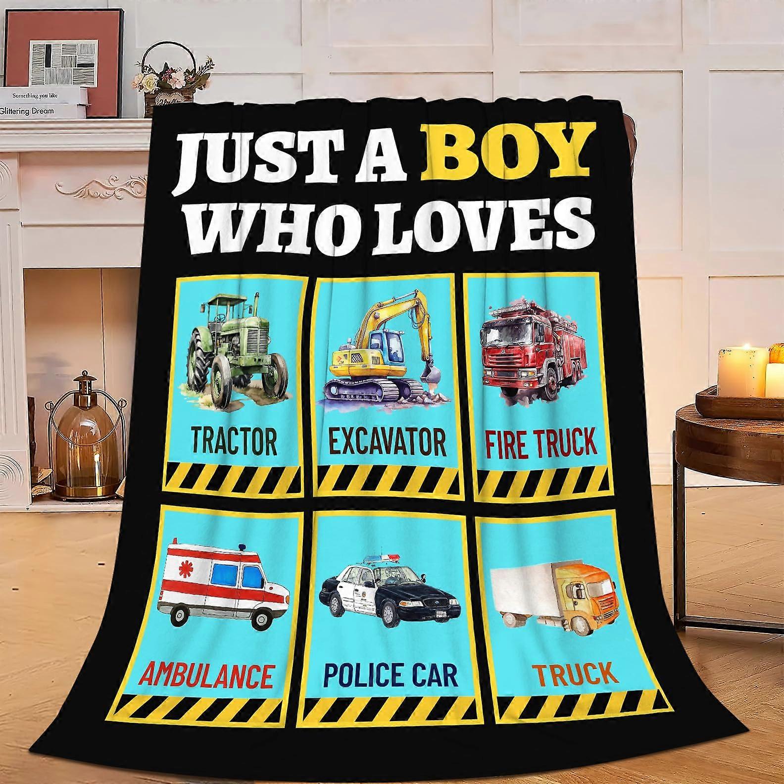 LKW-Decke Fleece Blanket for Boys, Soft Tractor and Excavator Design, Plush Flannel Throw for Kids and Women