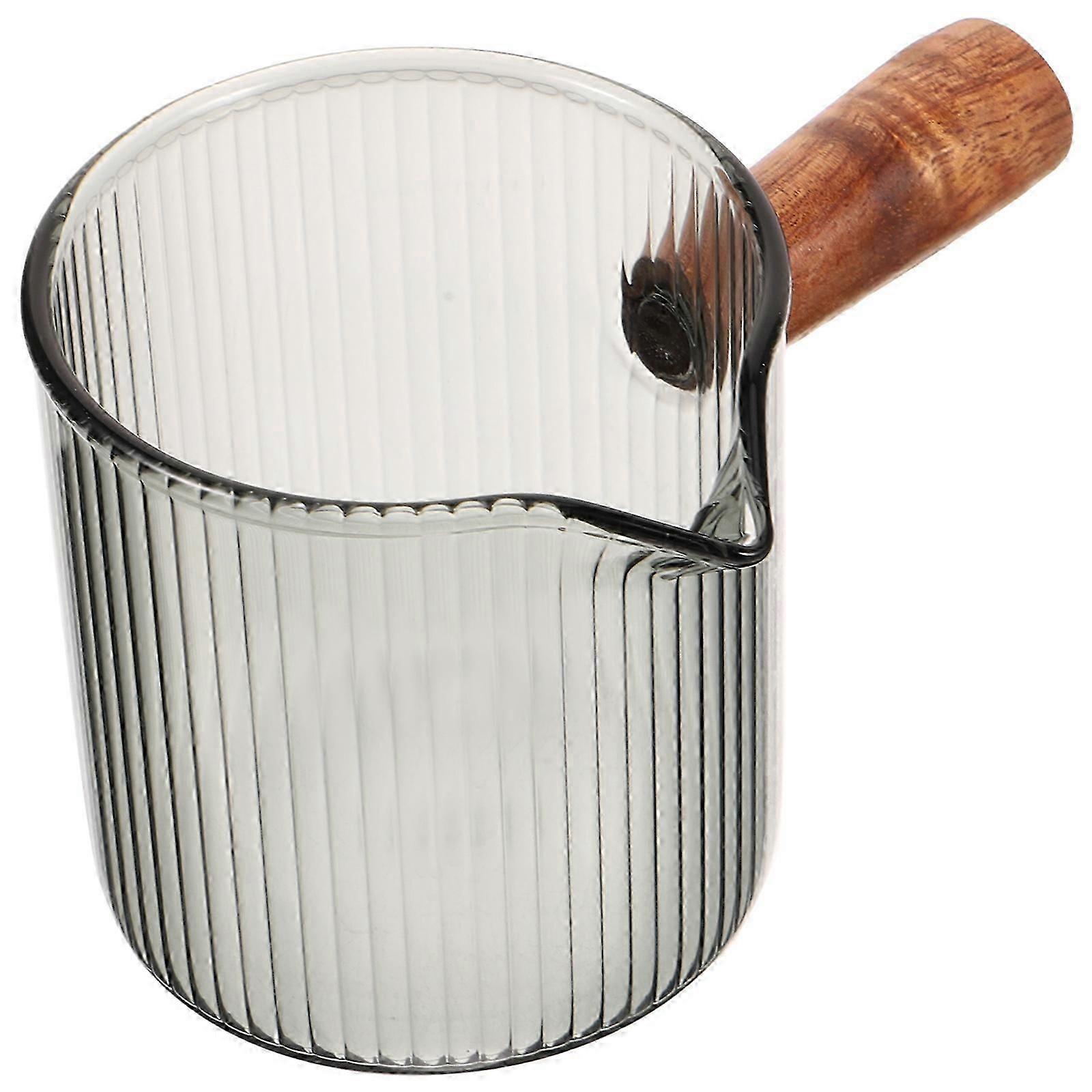 Tasse à mousse de lait avec poignée en bois Pichet à mousse de lait de café en verre gris foncé 1Set