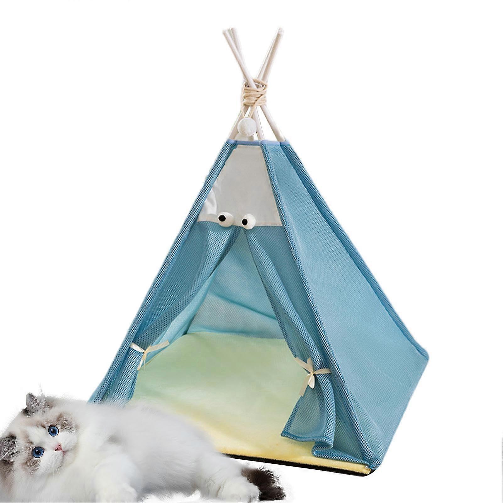 Portable Pet Tent - Foldable Dog Tent, Machine Washable Pet House, Indoor Use, Sturdy Cat Tent with Breathable Mesh, Blue