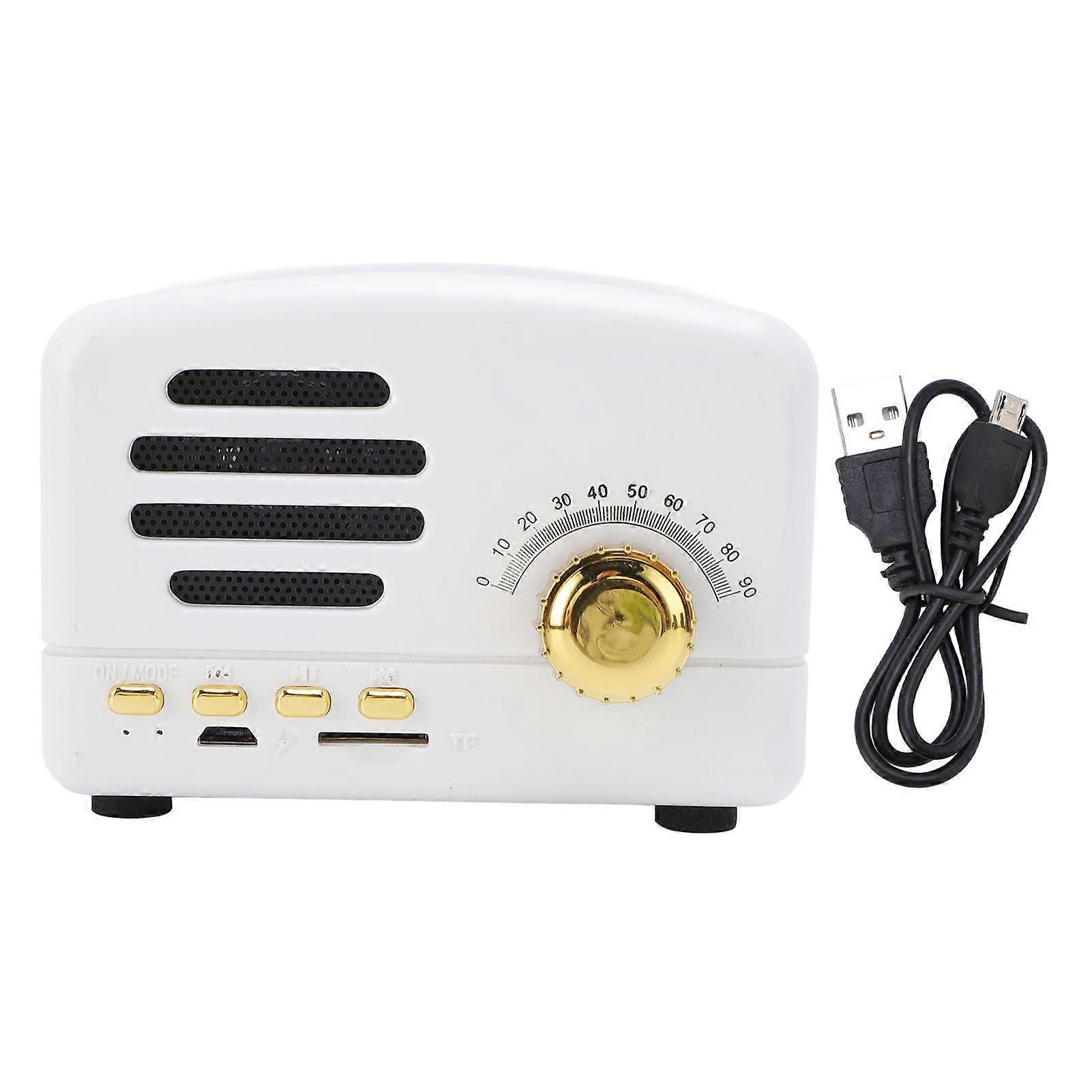 White Retro Bluetooth Speaker: Portable, Rechargeable, Noise Reduction, Vintage Style