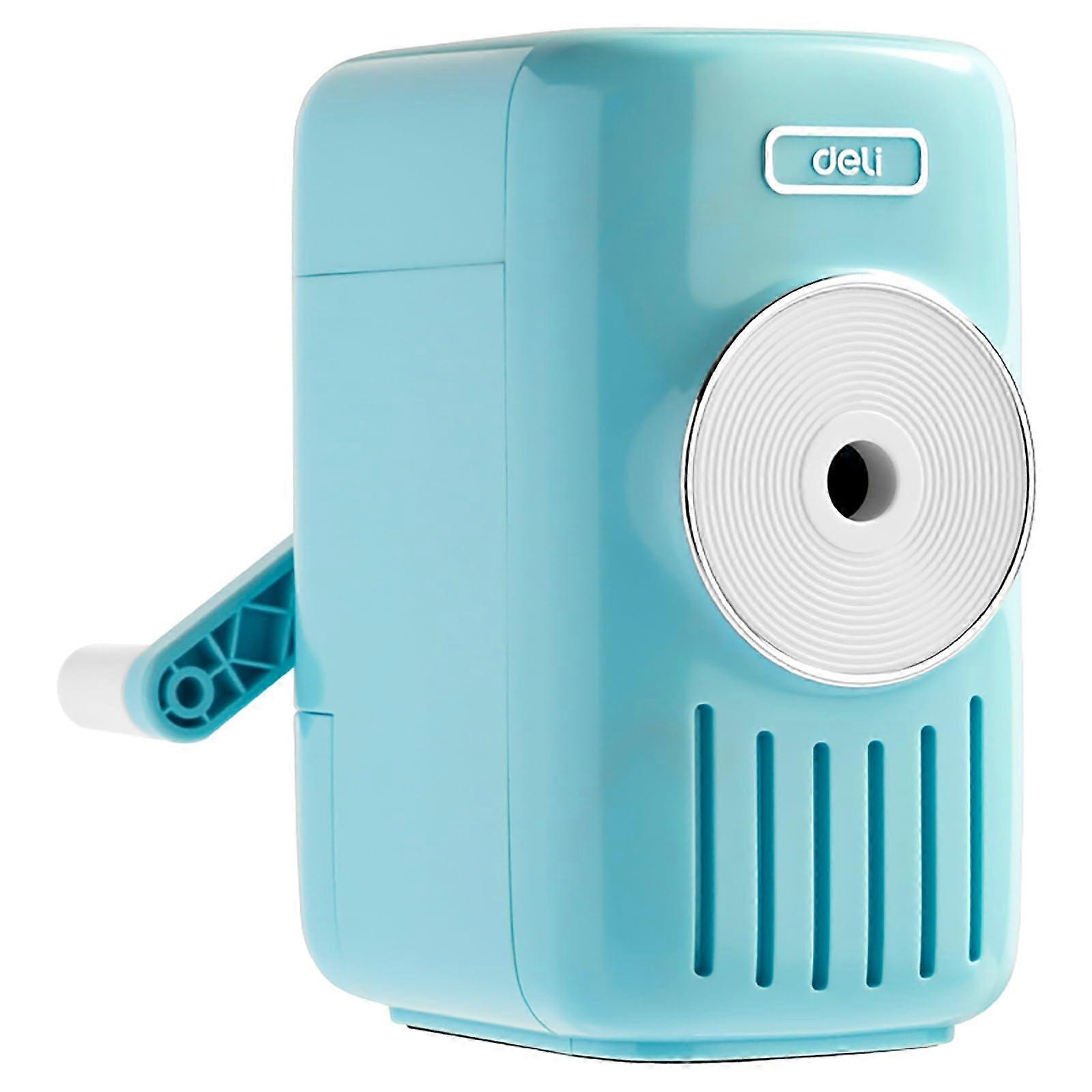 Manual Pencil Sharpener with Automatic Feed, Hand Crank Design, Adjustable Tip for Pencils and Colored Pencils, Blue