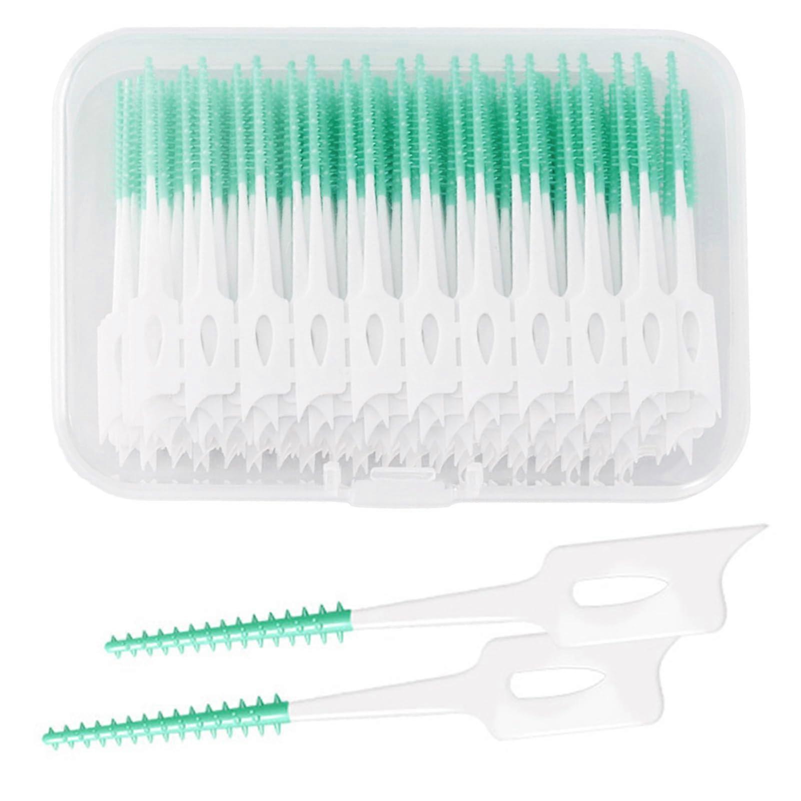 Interdental Brushes Pack of 100 Soft Silicone Disposable Interdental Cleaning Tools Portable Green Box