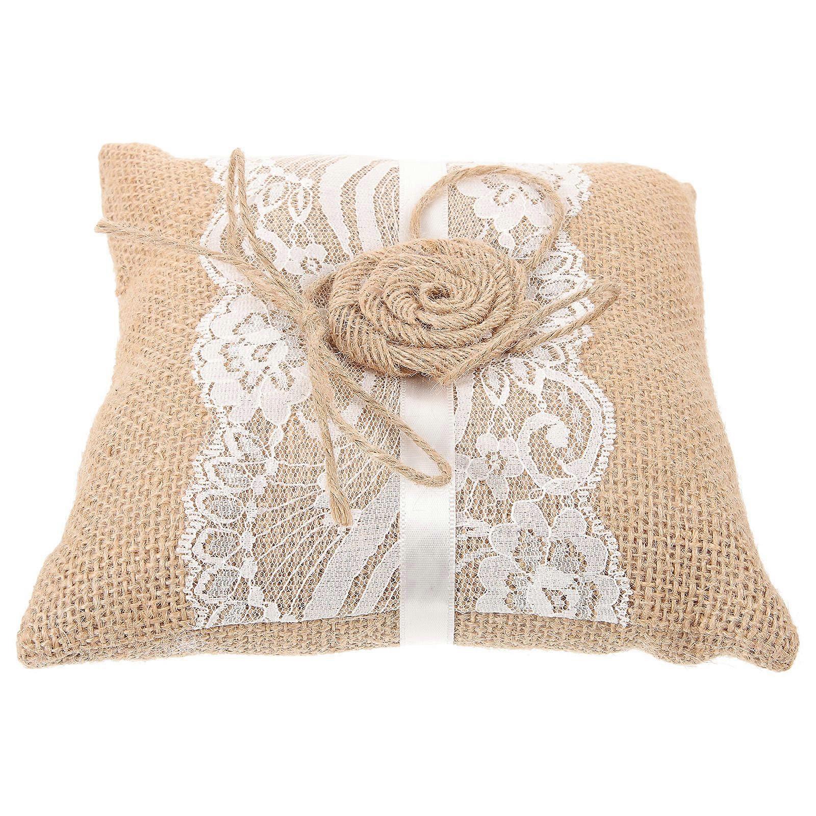Bridal Ring Bearer Cushion Linen Material Wedding Ceremony Decoration 7.47x7.47x2.36inch 1Set