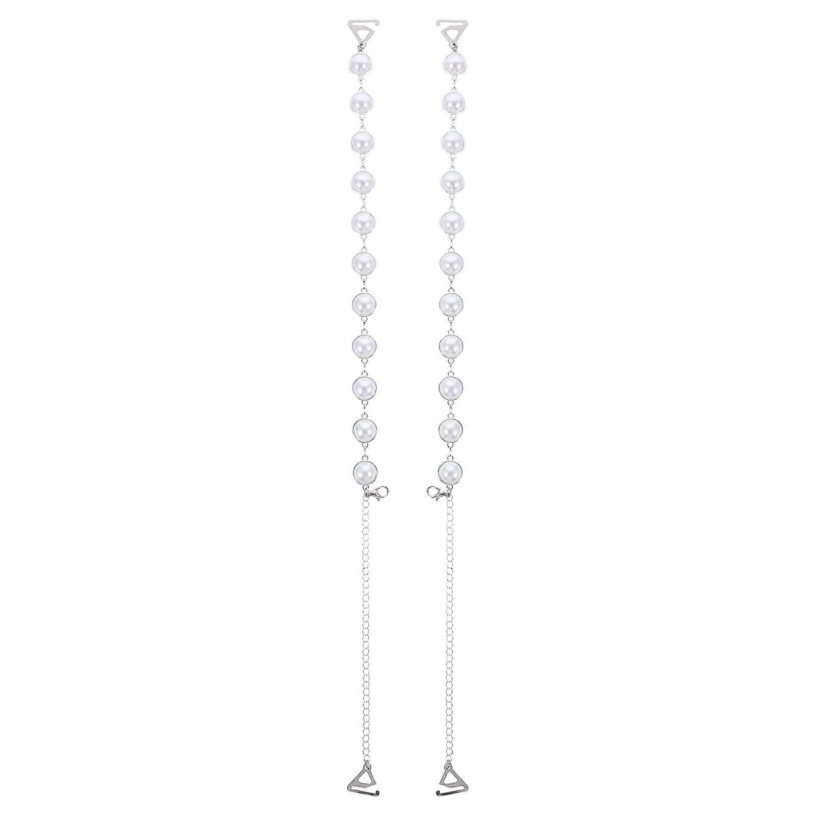 Adjustable Shoulder Strap Tops White Single Row Imitation Pearl Decorative Underwear Straps for Wedding 1 Pair