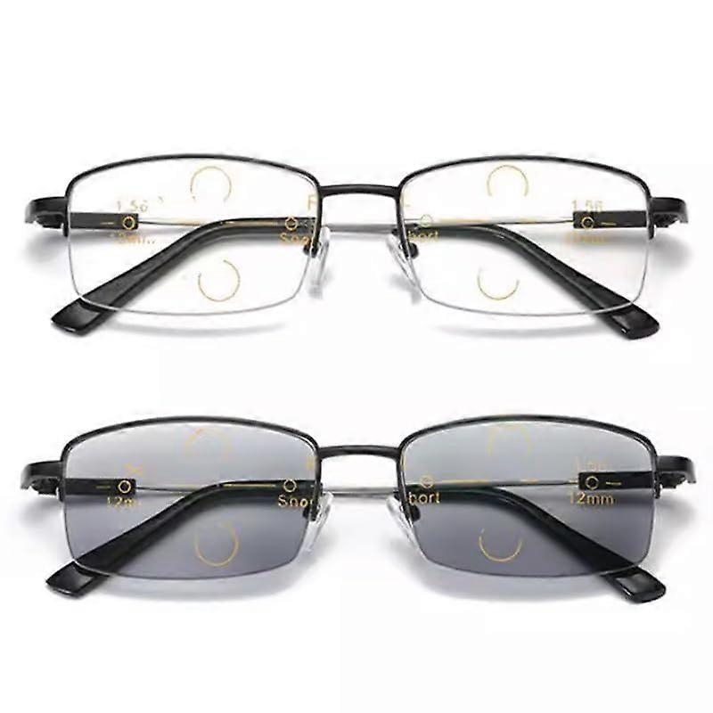 Progressive Multifocus Reading Glasses, Photochromic Sunglasses, Blue Light Blocking (Black, 1.00)