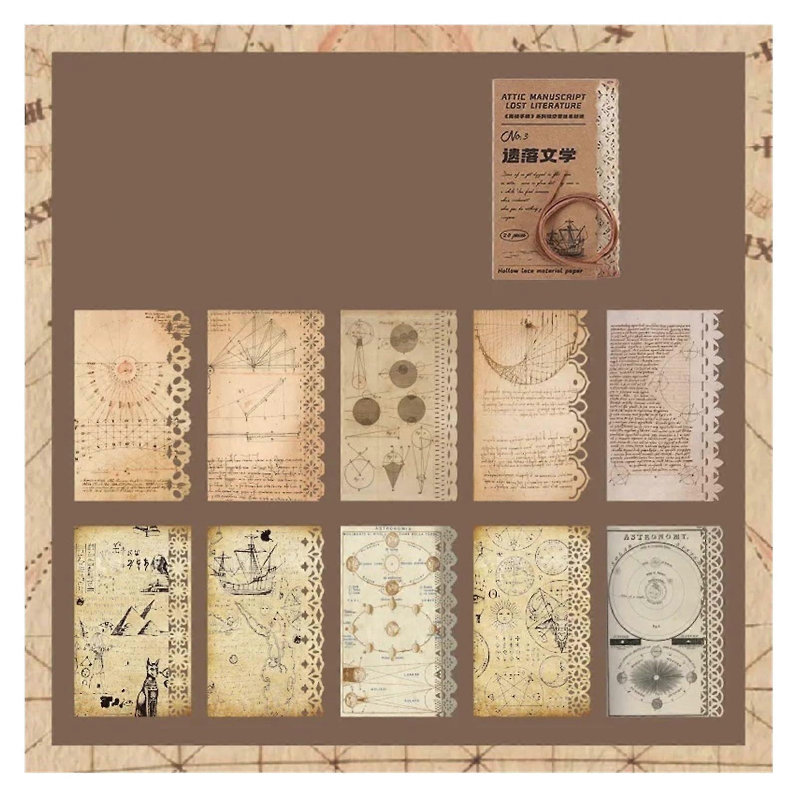 Decorative Scrapbook Paper Set 20 Sheets Vintage Tearable Manuscript Material for Creative Journaling and Planning