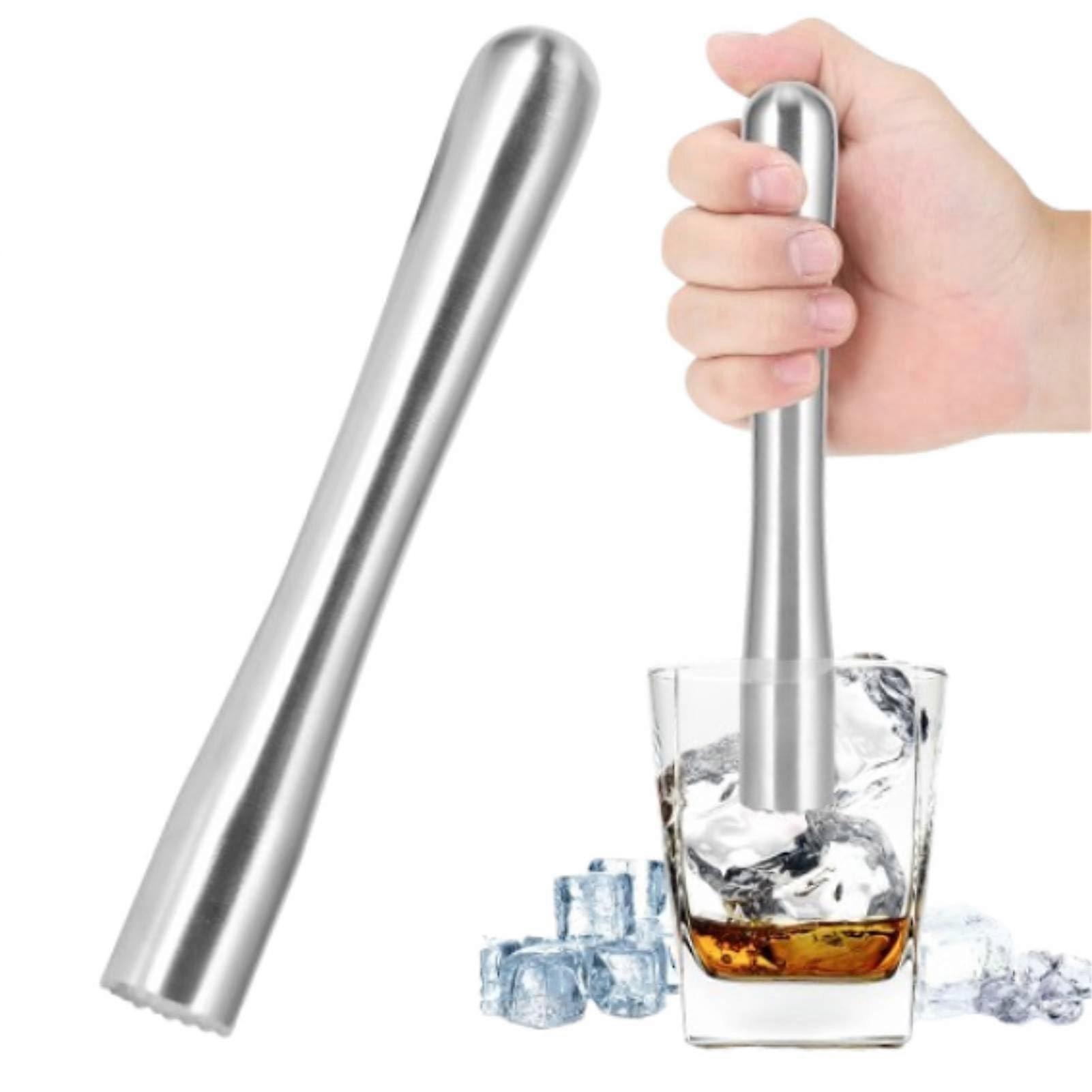 2pcs Muddler for Cocktails, Ice Crushing Stainless Steel Cocktail Muddler Lemonade Stand Mixing Tools (Thick Waist 18.5 cm Full Steel)