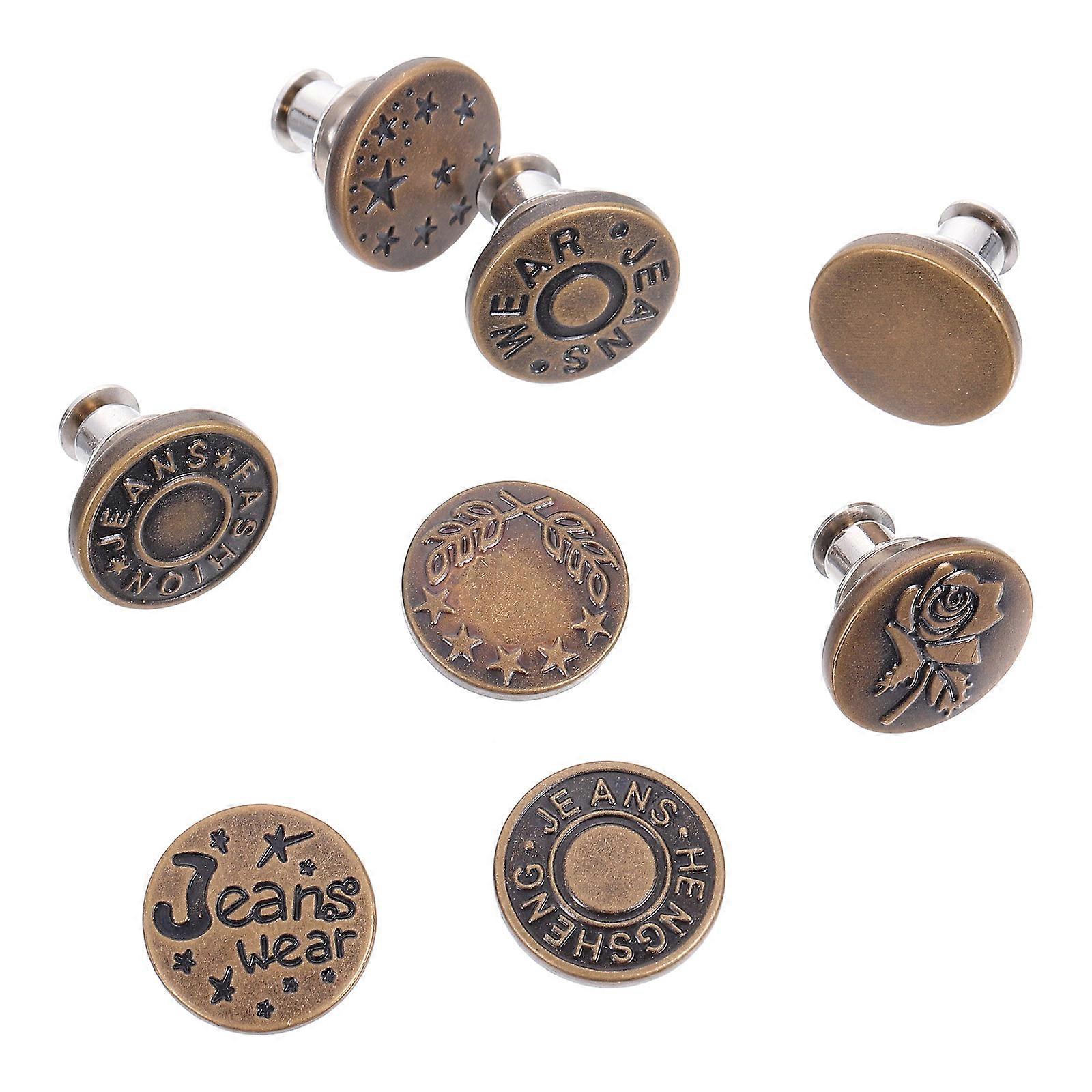Metal Detachable Buttons 8Pcs Dark Brown Jeans Buckle for Clothes Use with Tool Free Adjustment