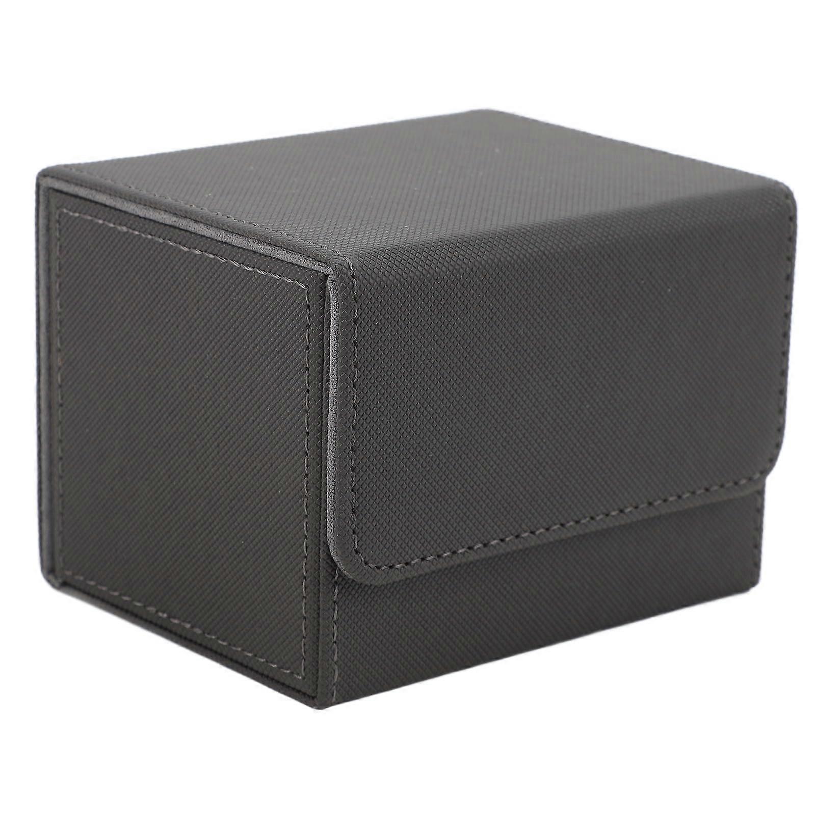 Trading Card Deck Case For 100 Cards, Magnetic Flap Box With Leather Insert, MTG Commander Grey