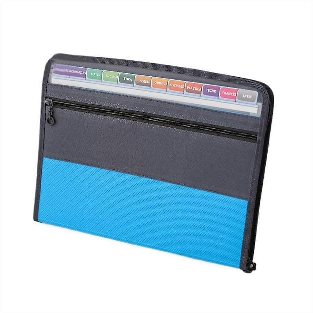 13layer waterproof double zipper file folder, A4 document holder, for students, office, stationery folder accessories (Blue)