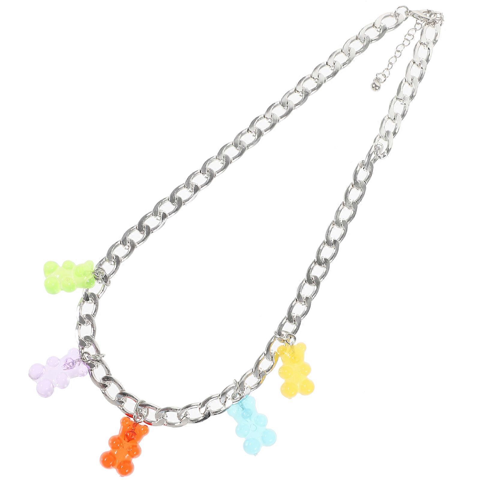 Adorable Bear Charm Necklace with Rhinestones Clavicle Chain in Multi Color Alloy for Home