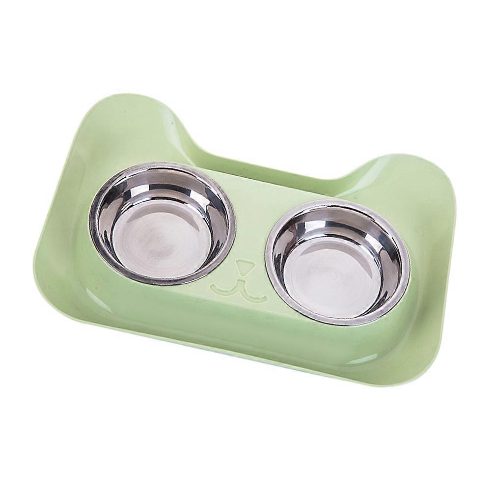 Worgeous Cartoon Cat Shaped Two in one Pet Double Bowl Dog and Cat Feeder 1 Set Green