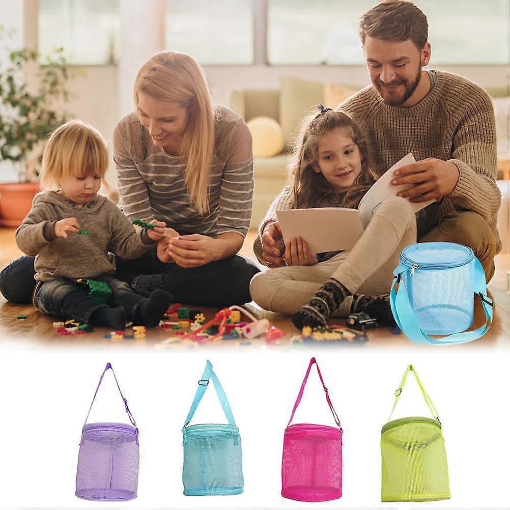 Kids Seashell Mesh Bag Tote Cylinder Shell Collecting Bags Beach Toy Bag with Zippers Adjustable Carrying Straps Treasure Sandboxes Net Bag