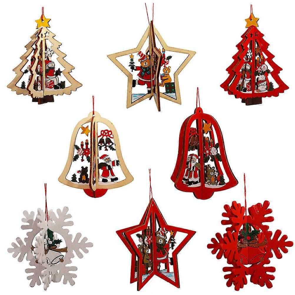 Lovely 8 Pcs Wooden Pendants Lanyard Design Assorted Color Decorative Elements For Christmas Family Celebrations