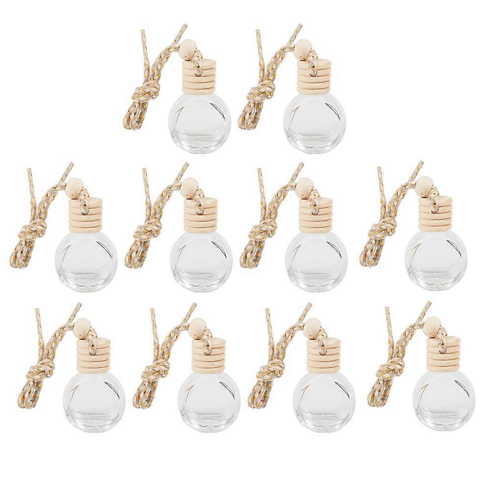 10pcs Empty Glass Bottles for Essential Oil Car Diffusers Hanging Wood Lanyard Aromatherapy