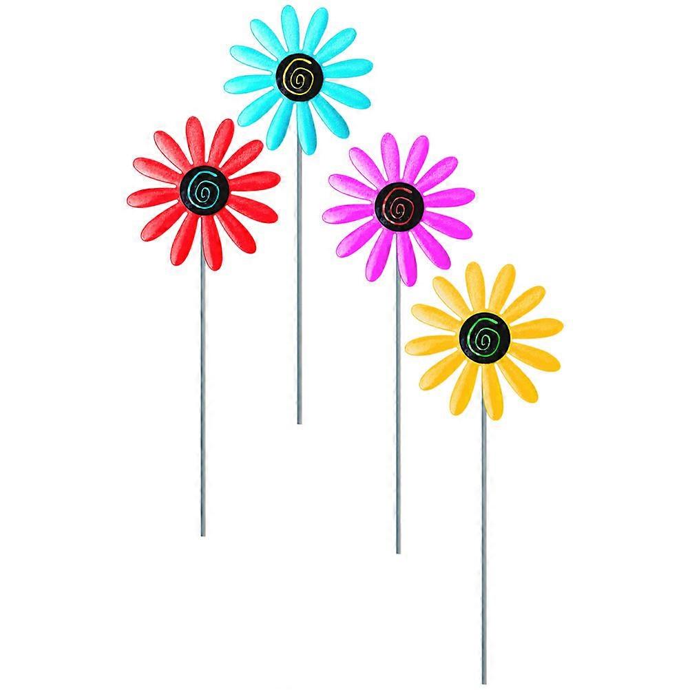 4pcs Iron Flower Stakes for Garden Yard Decor Assorted Color Lifelike Flowers