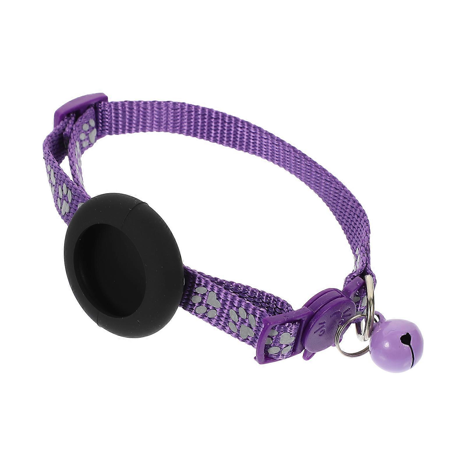 Adjustable Reflective Tracer Cat Collar with Bell for Decor Purple Nylon