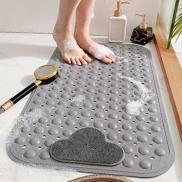 (Gray) Non-slip shower mat with suction cups and drainage holes, S - Safe and secure bathroom accessory