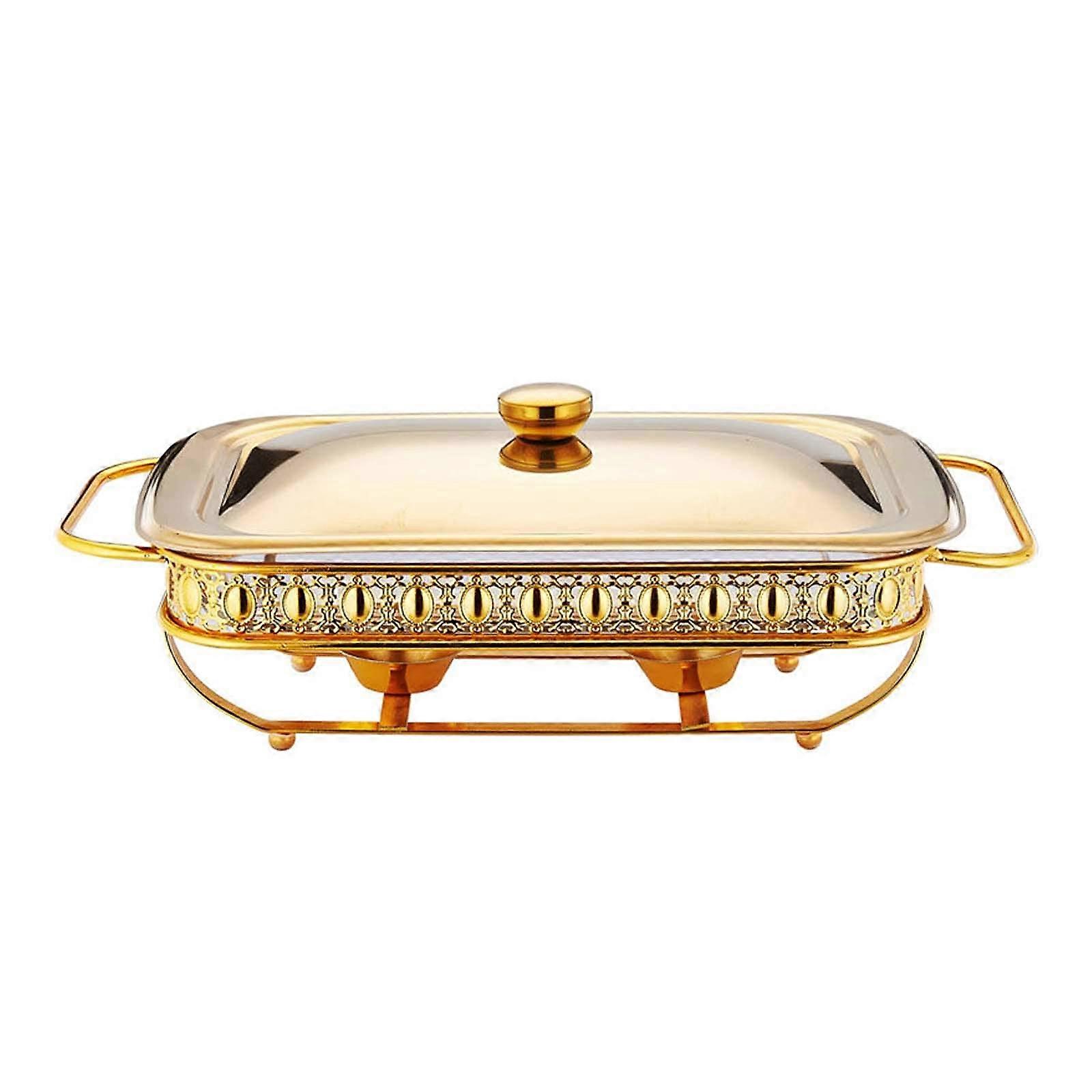 Rectangular Chafing Dish Set Stainless Steel with Lid Stainless Steel Food Warmer Tray for Buffet Catering, Gold2L Gold 2L