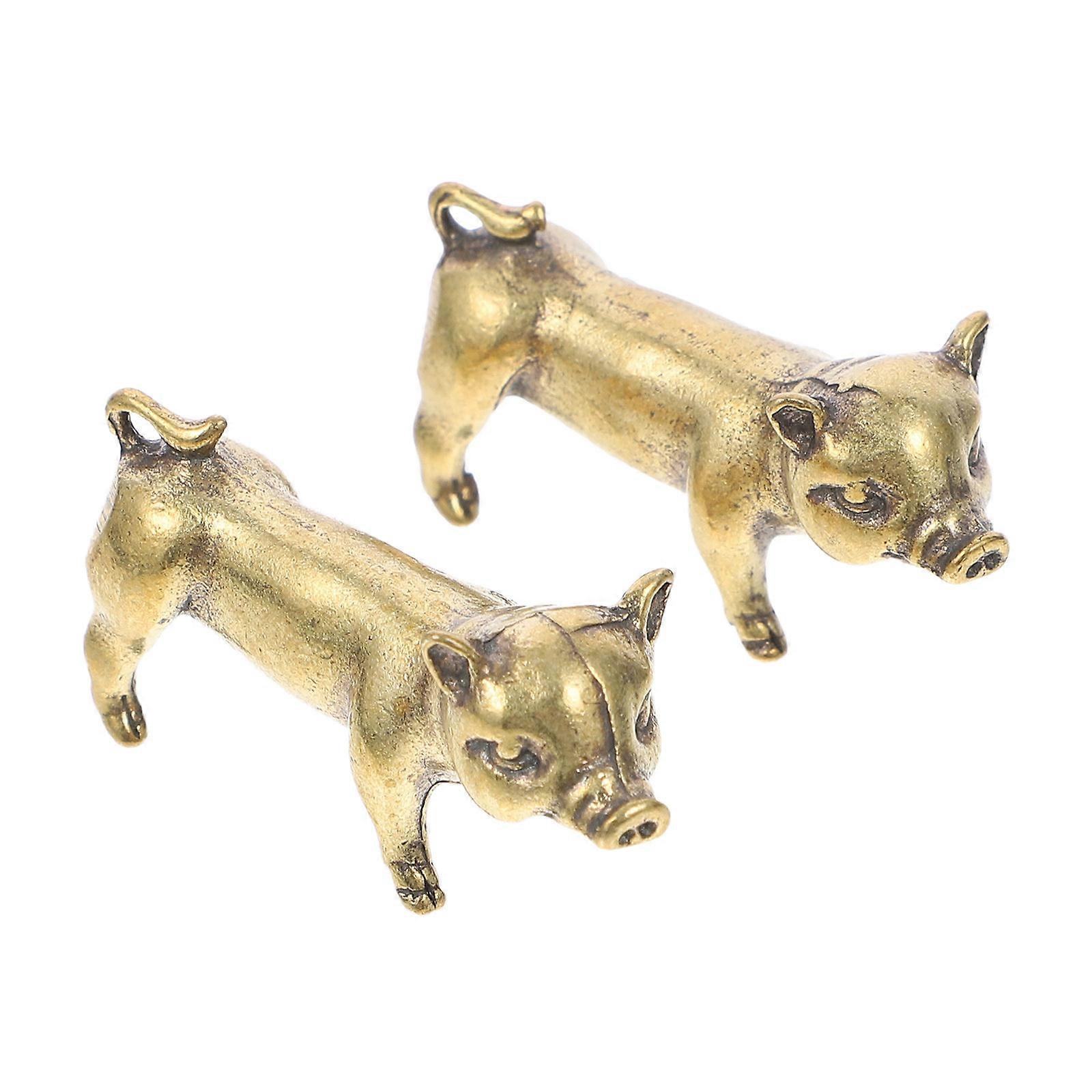 Golden Chinese Brass Pig Charm for Decor with Delicate HandPainted Lines and Strong 3D Effect 2PCS