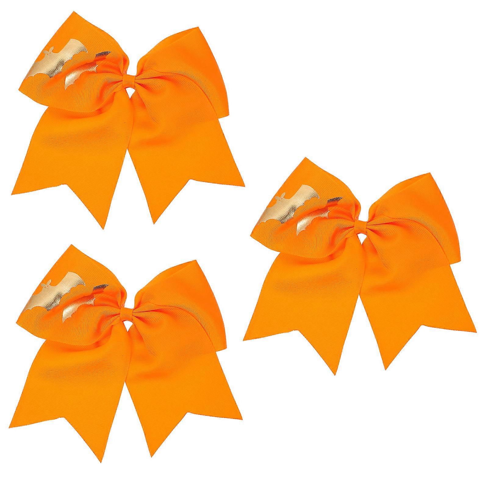 Halloween Hair Accessories 3Pcs Bow Design Ponytail Holders For Women Featuring Orange Color And Circle Cuffs