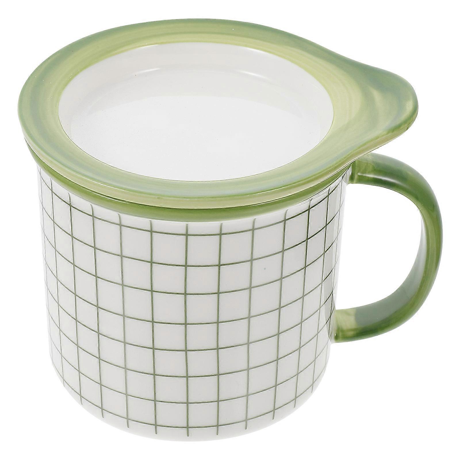 Ceramic Cup For Tea With Lid In Green Color For Home Use 1 Set