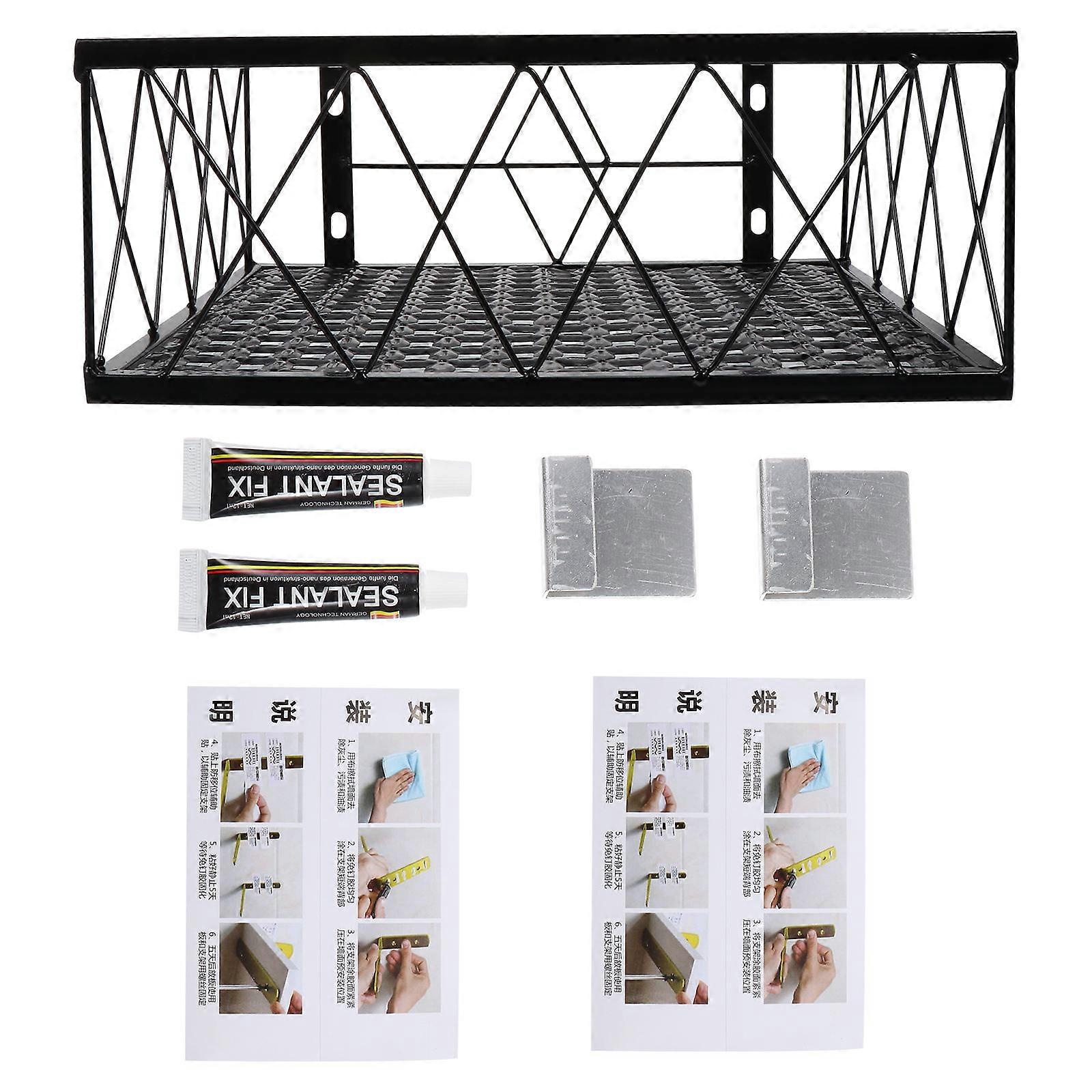 Balcony Flower Pot Stand Wall Hanging Rack for Kitchen Storage Black Synthetic Material