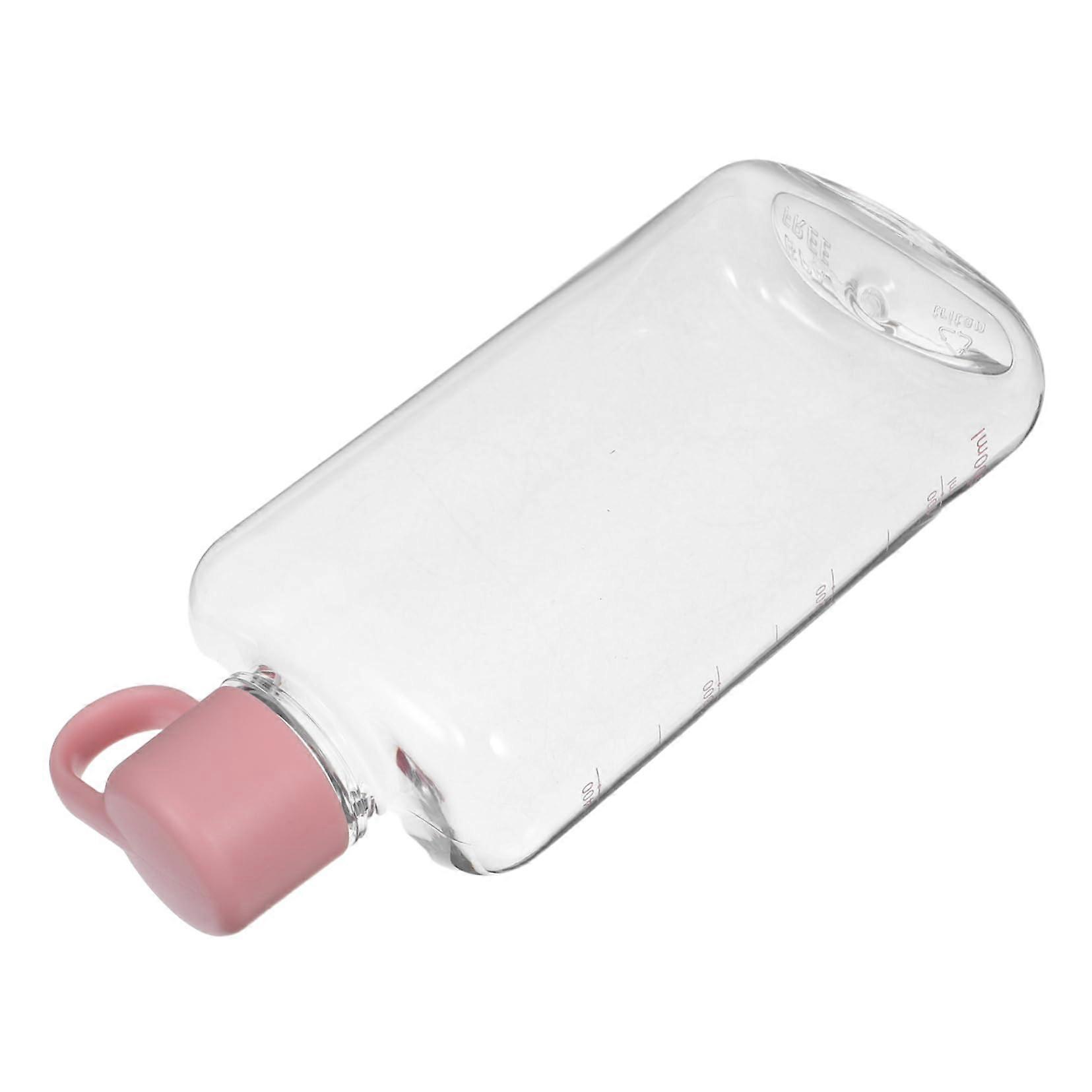 Portable Travel Water Bottle, Large-Capacity Flat Flask, Pink, Spill-Resistant, Space Saving, Hiking and Commuting