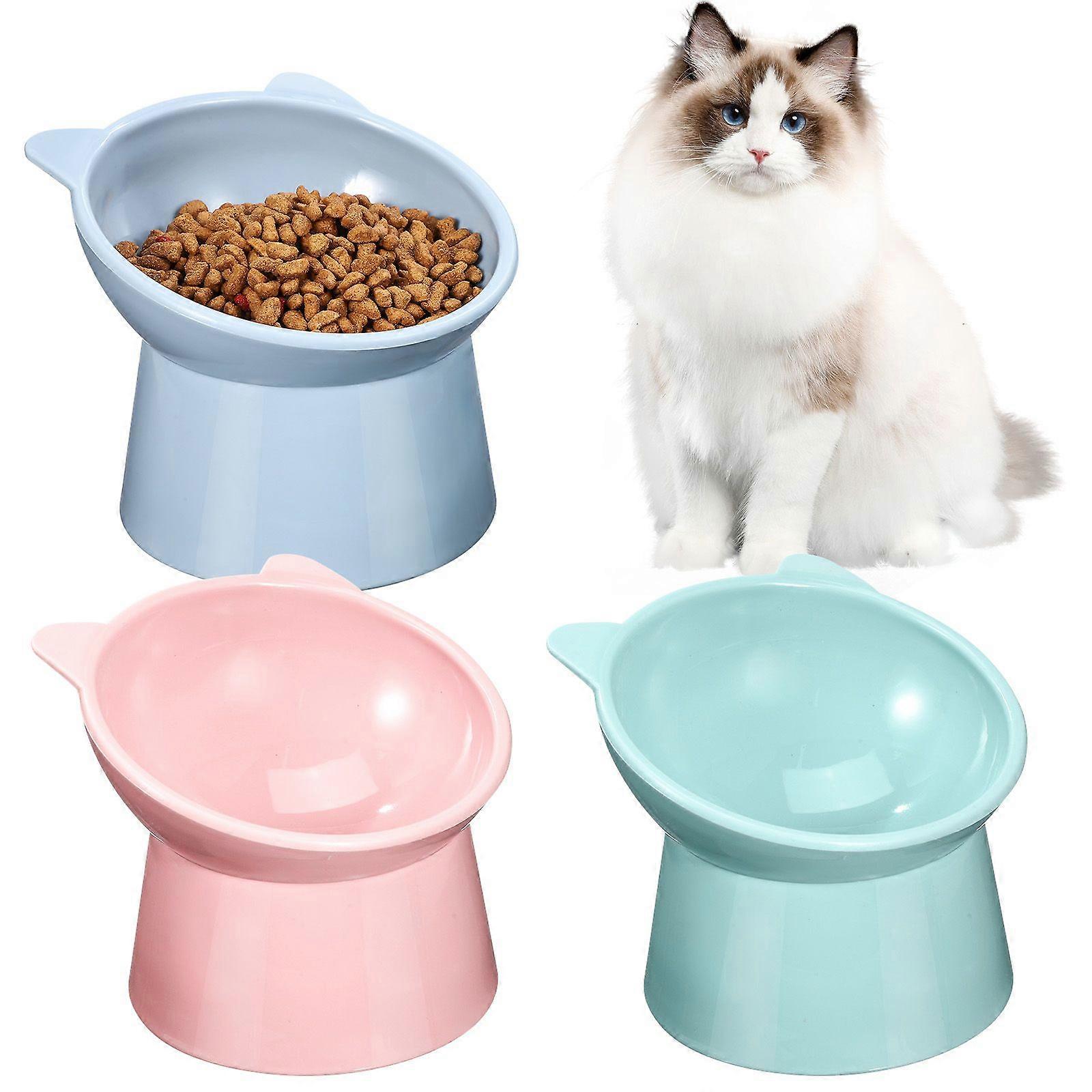3pcs Plastic Raised Cat Food Bowls Food Water Tilted Feeding Bowl for Pet Cats