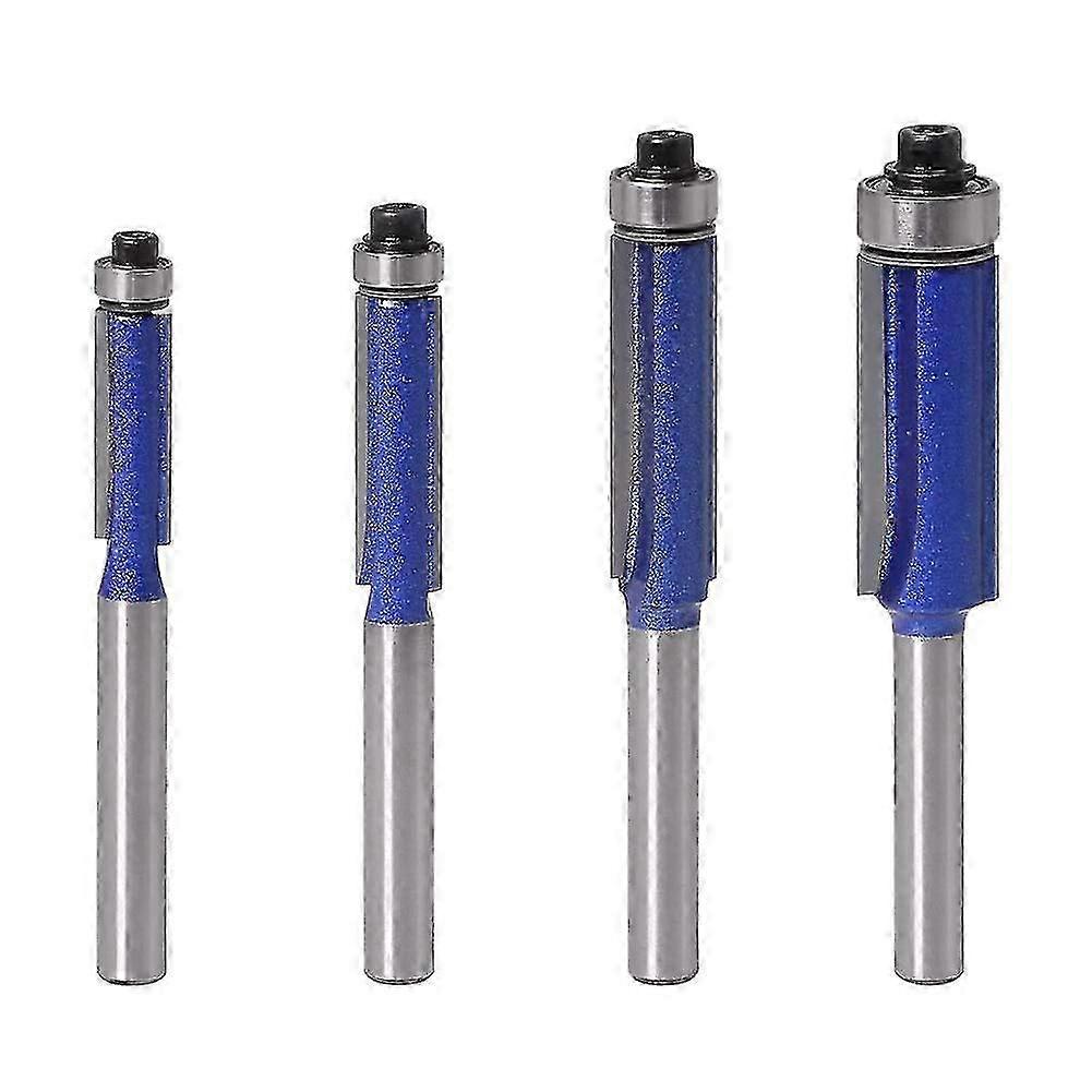 4pcs Top Bearing Flush Trim Router Bits Set - 1/4" Shank with Cutting Diameters of 1/4", 5/16", 3/8", 1/2